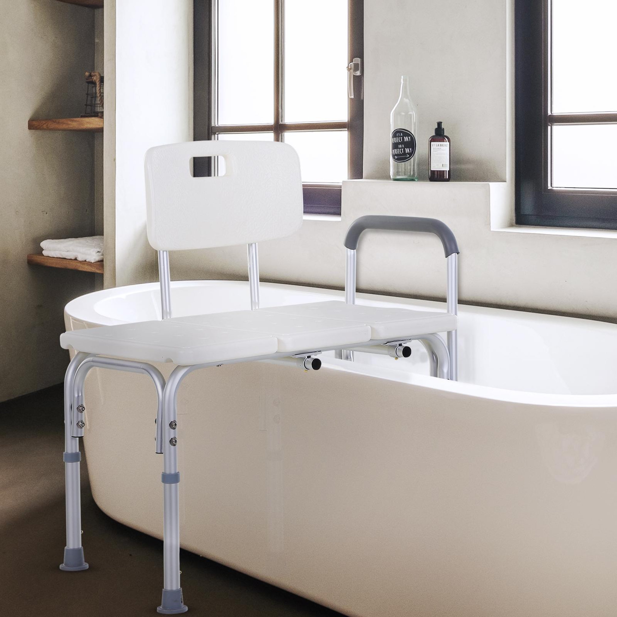 Voir la diapositive 2 : HOMCOM Chaise de douche siège de douche ergonomique hauteur réglable pieds antidérapants charge max. 136 kg alu. Hdpe blanc