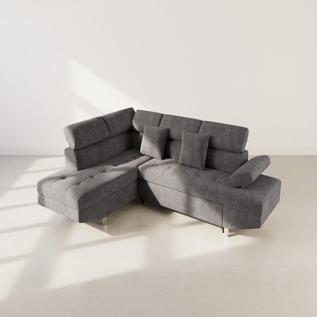 BEST MOBILIER Margaux - canapé d'angle gauche 5 places convertible avec coffre et têtières réglables en velours texturé