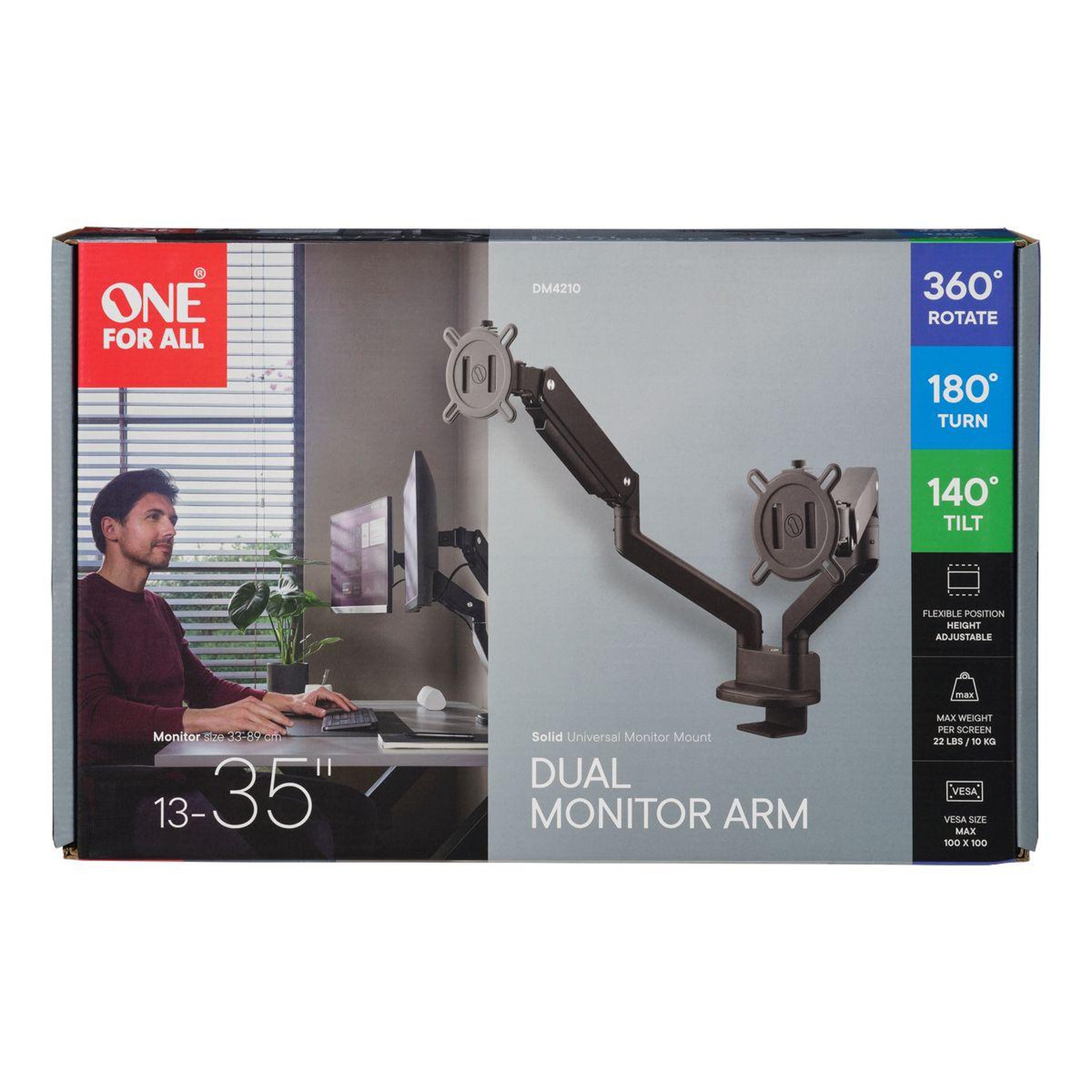 Voir la diapositive 1 : One For All Support écran PC Dual Arm noir 13-35 pouces Orientable et