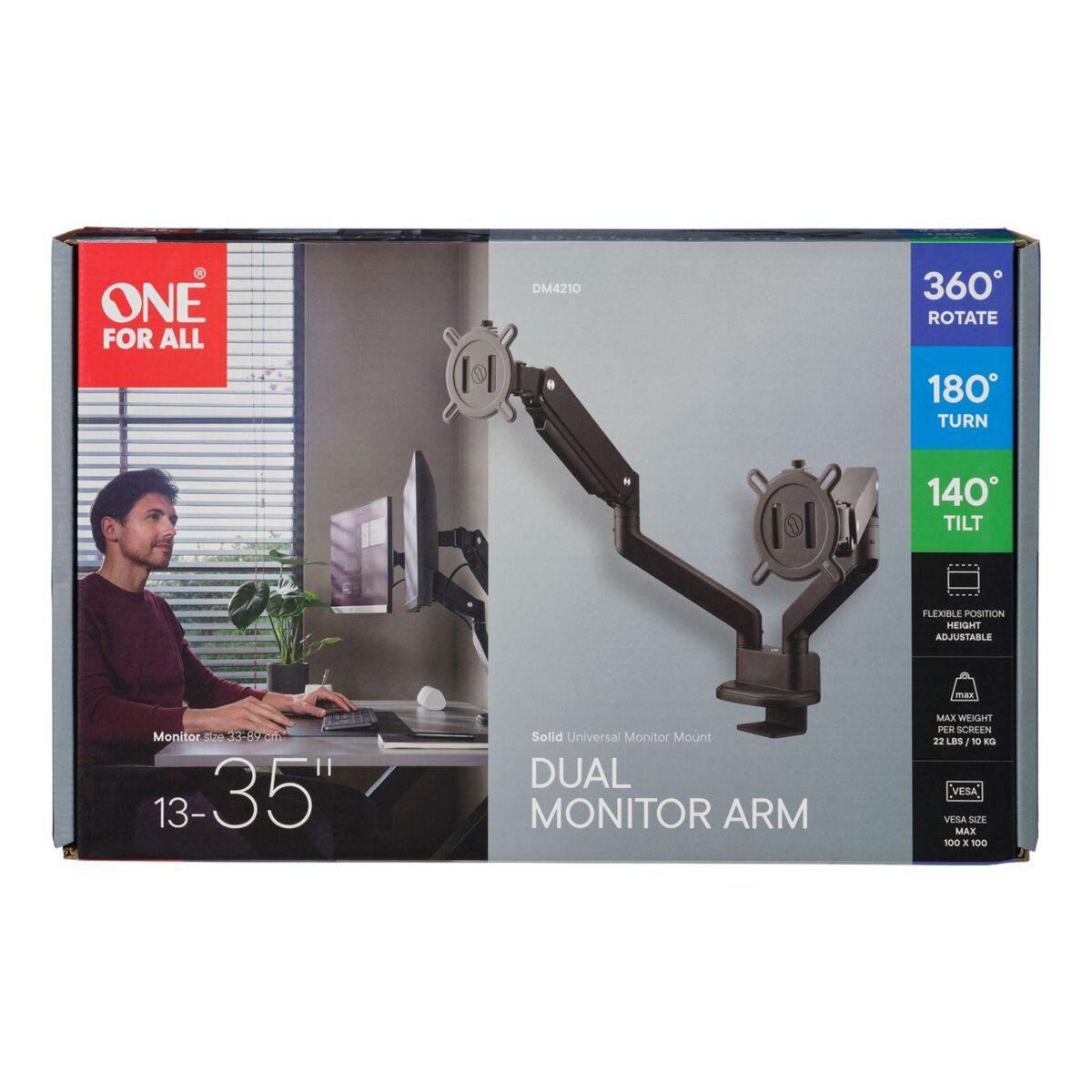 One For All Support écran PC Dual Arm noir 13-35 pouces Orientable et