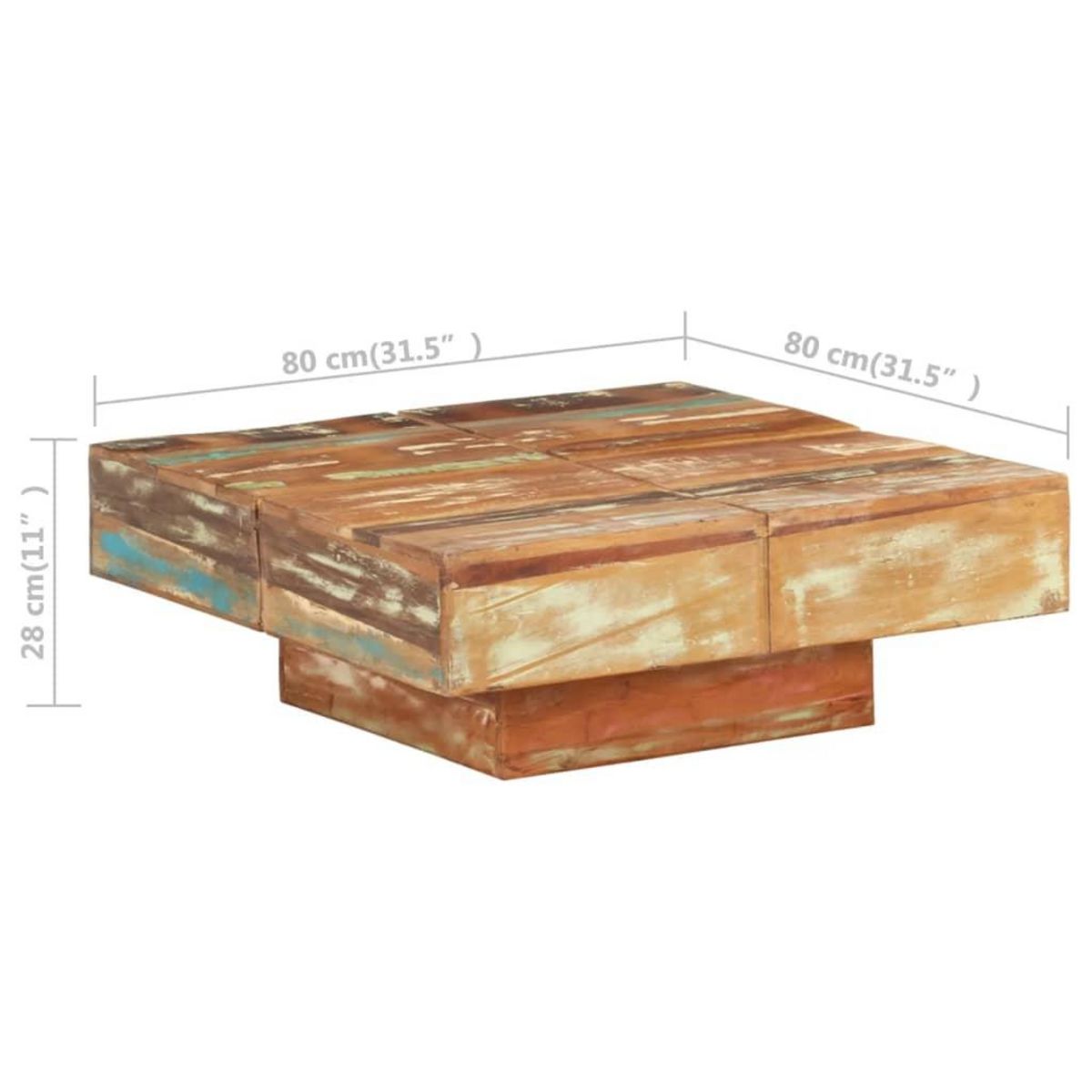 VIDAXL Table basse 80x80x28 cm Bois de recuperation massif