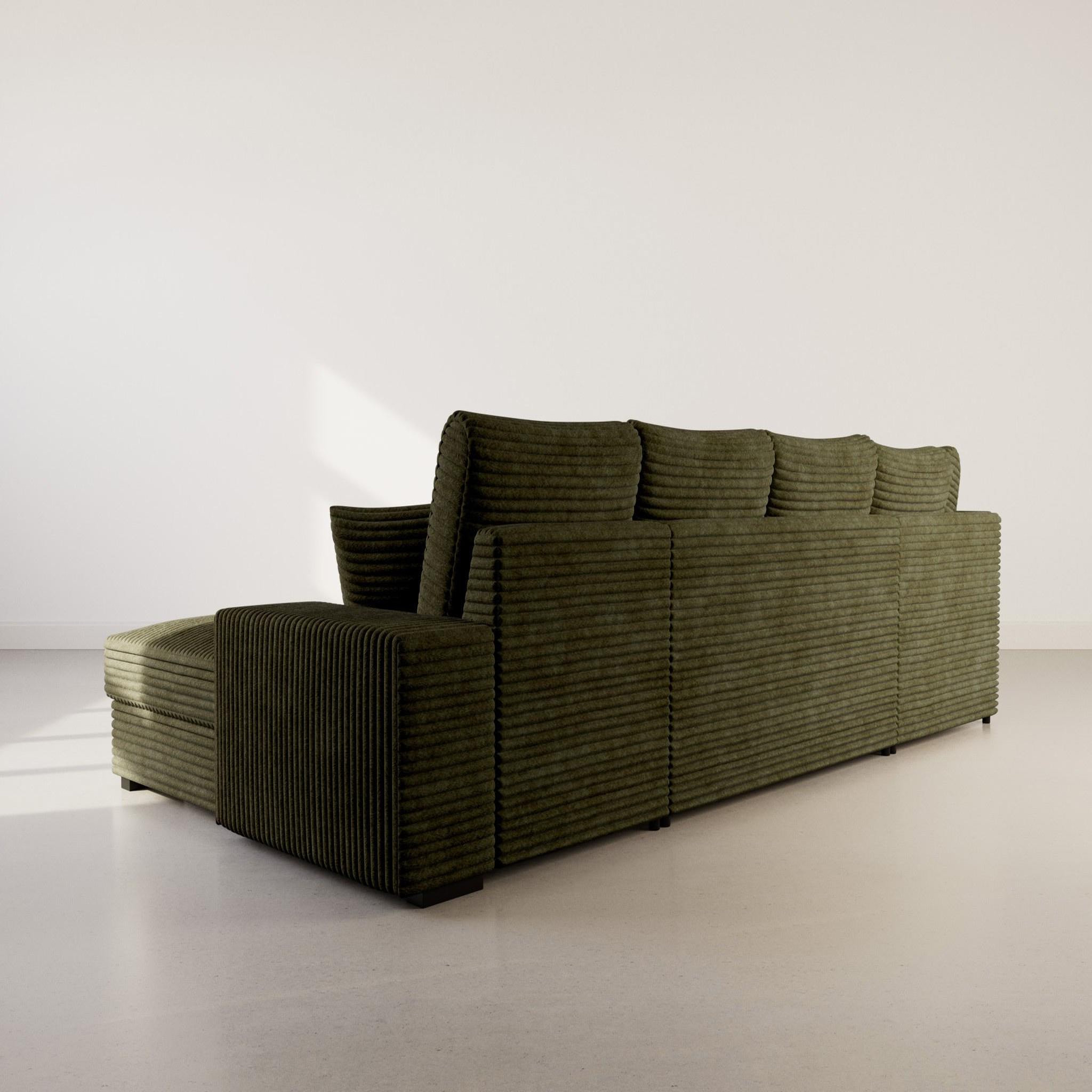 Voir la diapositive 6 : BEST MOBILIER Lorie - canapé panoramique d'angle gauche 7 places convertible en velours côtelé grosse côte avec coffre