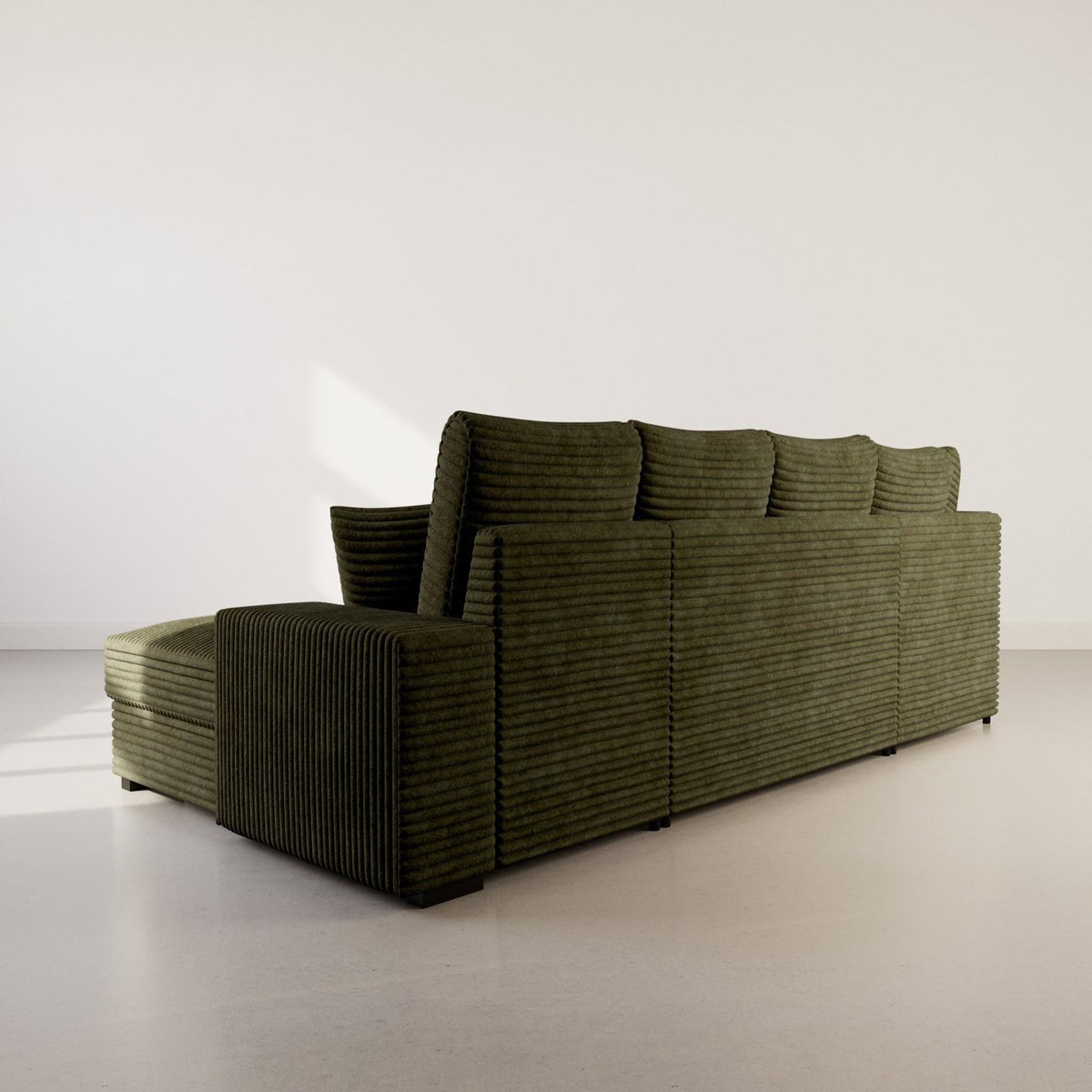 BEST MOBILIER Lorie - canapé panoramique d'angle gauche 7 places convertible en velours côtelé grosse côte avec coffre