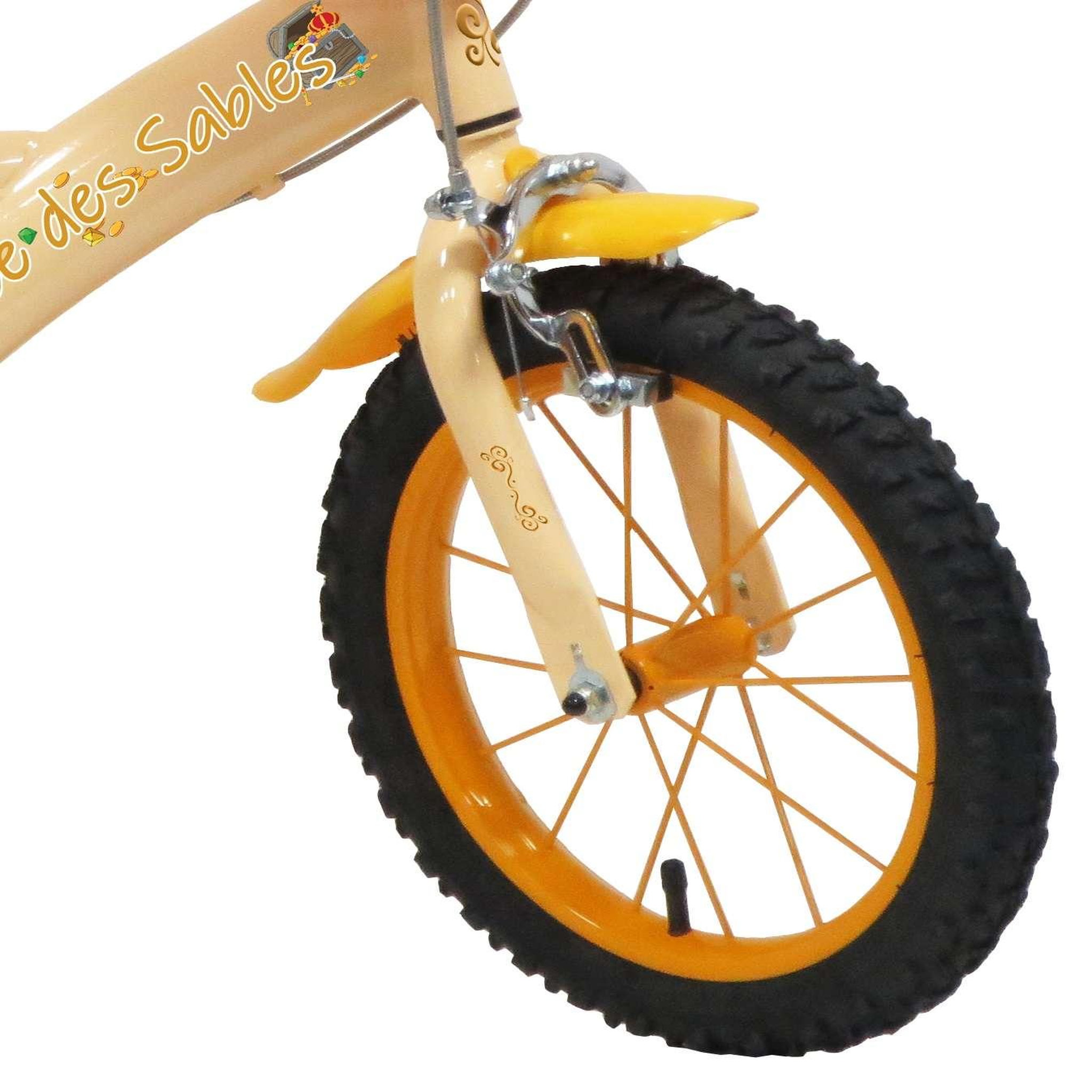 Voir la diapositive 4 : Vélo enfant - Modèle 16'' Prince des sables pour enfant de 105/120 cm avec stabilisateurs - Plaque décorative avant - Porte bidon - 2 freins