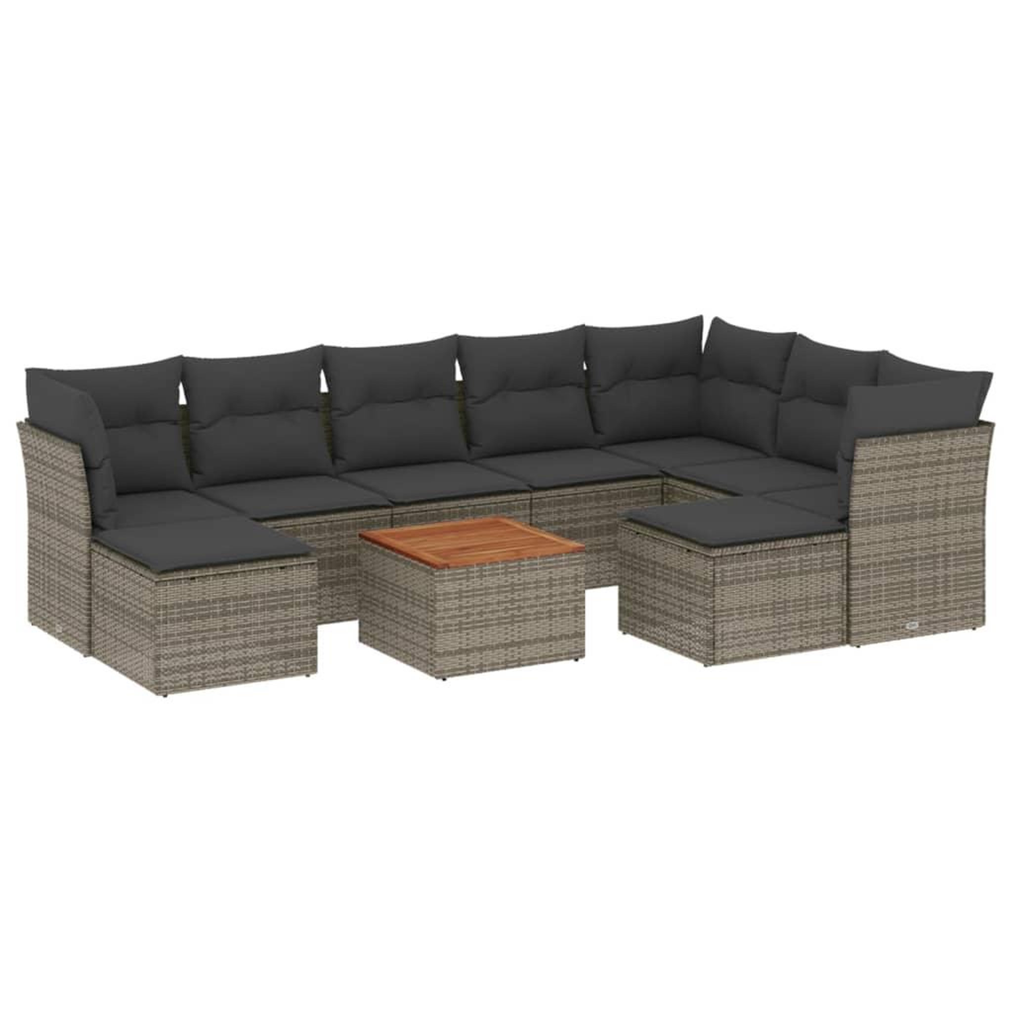 Voir la diapositive 2 : VIDAXL Salon de jardin avec coussins 10 pcs gris resine tressee