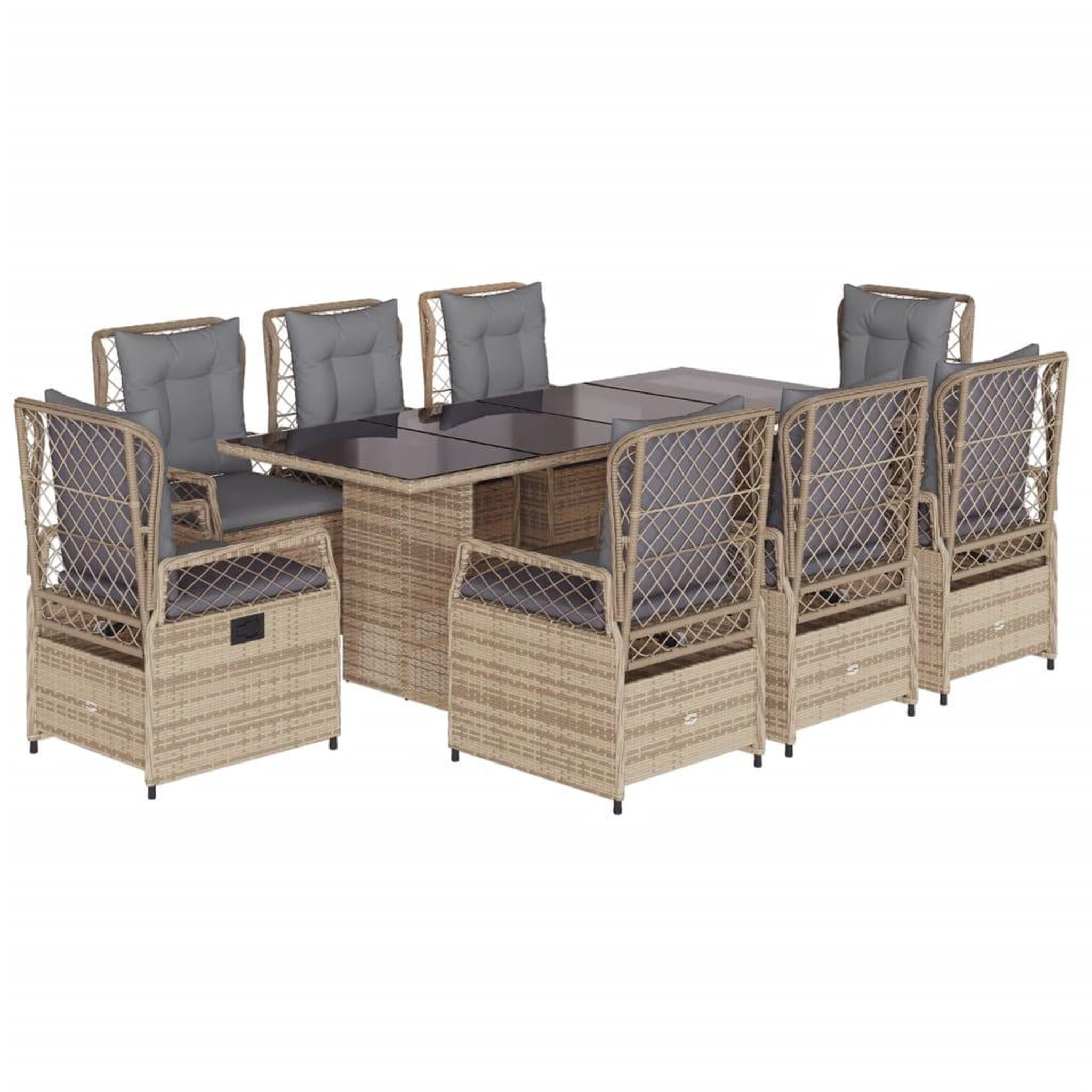 Voir la diapositive 2 : VIDAXL Ensemble a manger de jardin et coussins 9 pcs beige Poly rotin