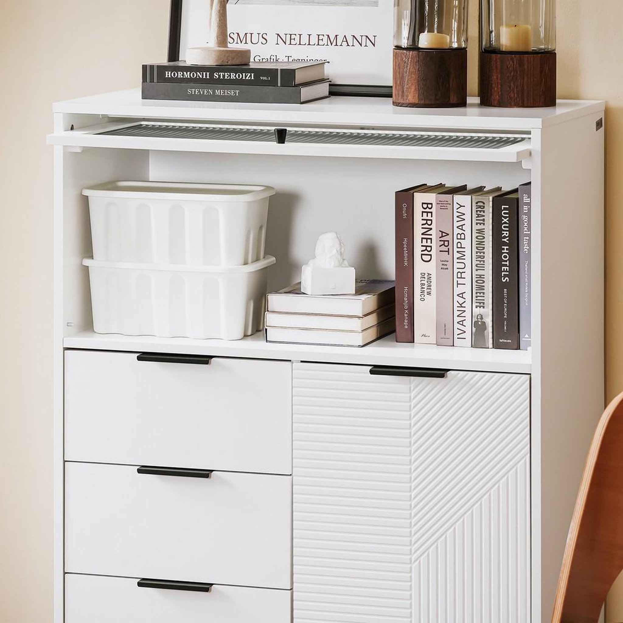 Voir la diapositive 4 : SOBUY SoBuy - Buffet Bas à trois tiroirs - Blanc - 86x40x108cm - Moderne - FSB94-W
