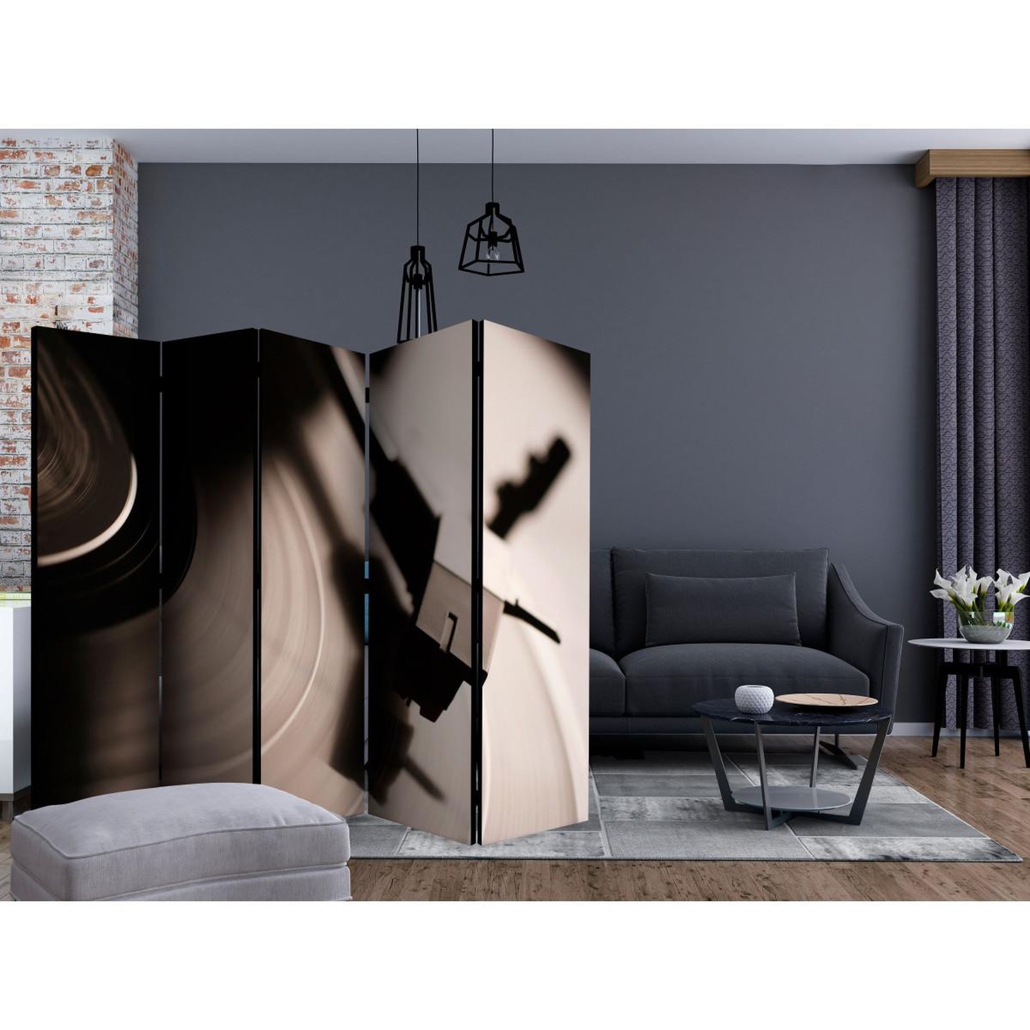 Voir la diapositive 2 : Paris Prix Paravent 5 volets  gramophone & vinyl record  172x225cm
