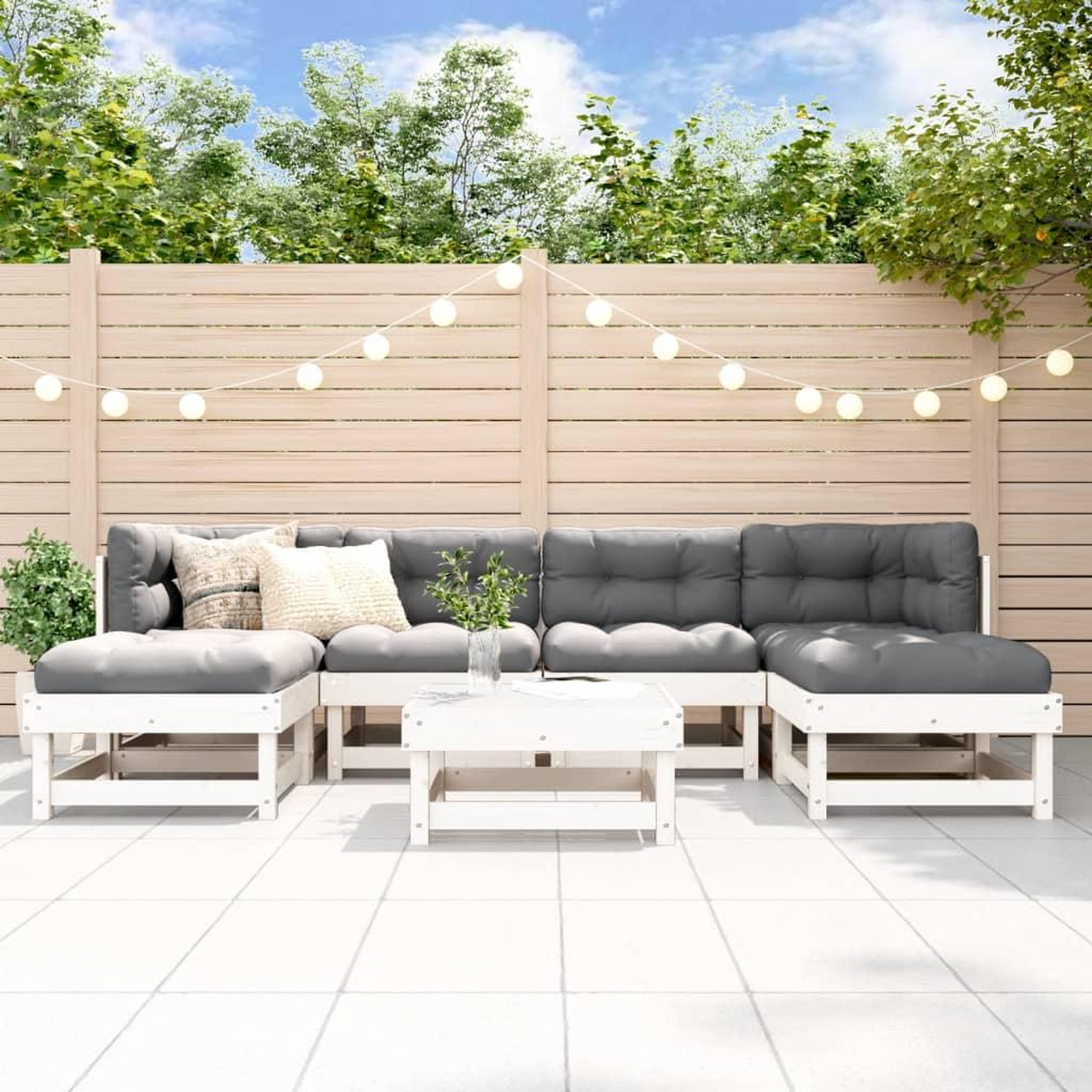 VIDAXL Salon de jardin 7 pcs Blanc Bois de pin massif