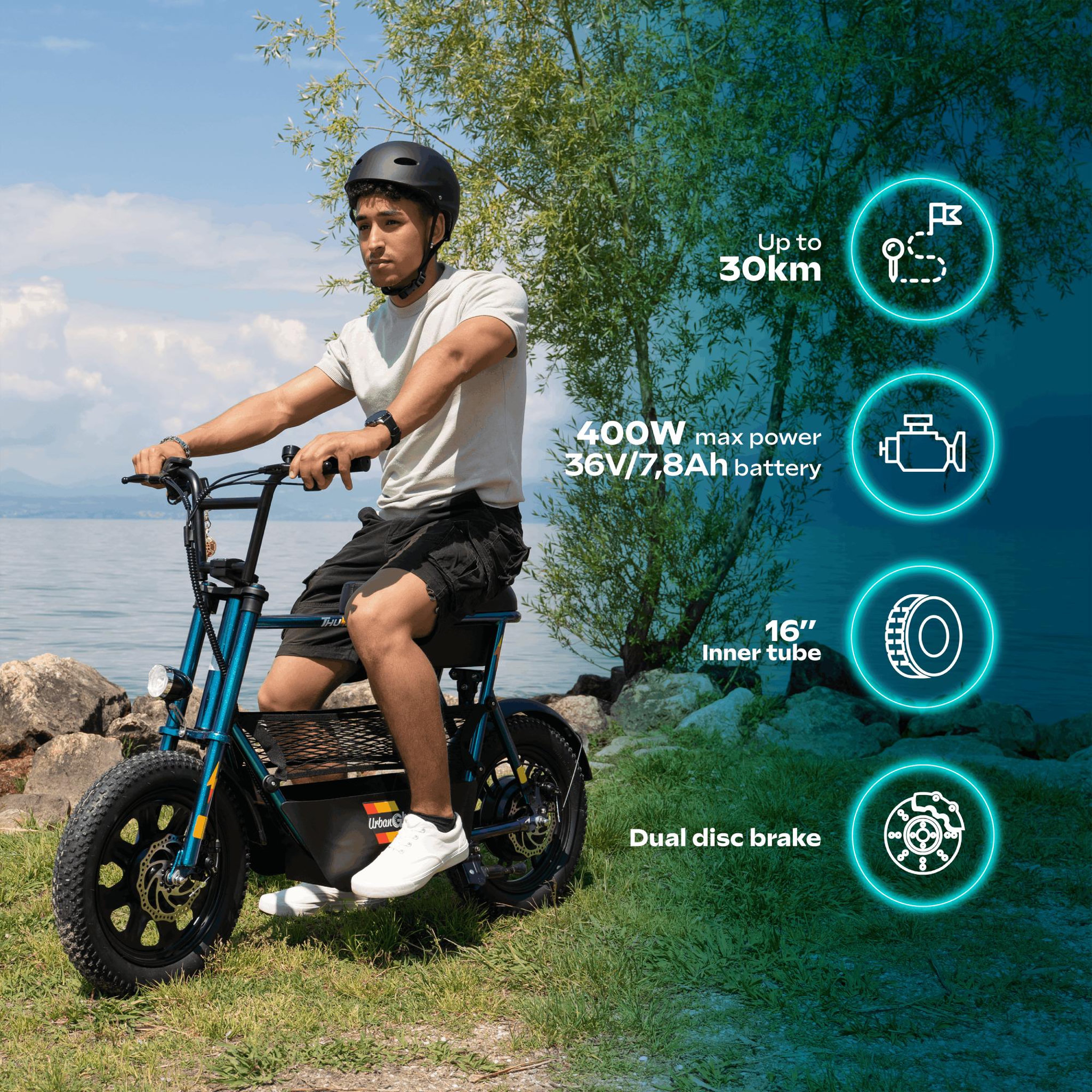 Voir la diapositive 2 : URBANGLIDE Draisienne Électrique Adulte Thunder 160 – Moteur 1100W - Autonomie Jusqu'a 30 km - Pneu 16  FATBIKE - Batterie 42V/7,8Ah - Poids 28Kg