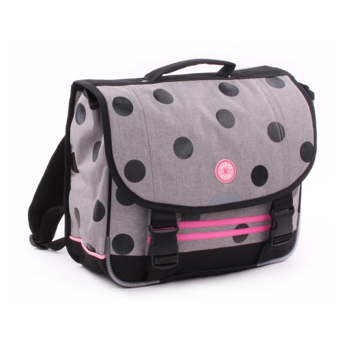 Cartable 38cm fillle Milky Kiss gris pois noirs pas cher Auchan