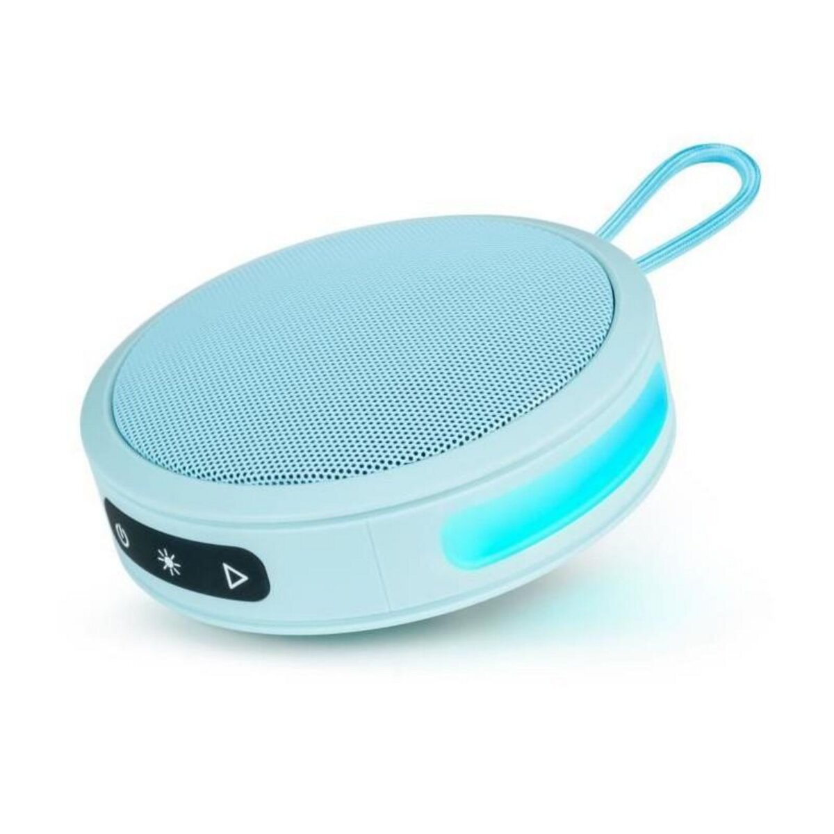 BIGBEN PARTY BIGBEN Party - Enceinte Bluetooth ronde avec dragonne et effets lumineux - 15W - Bleu Pastel