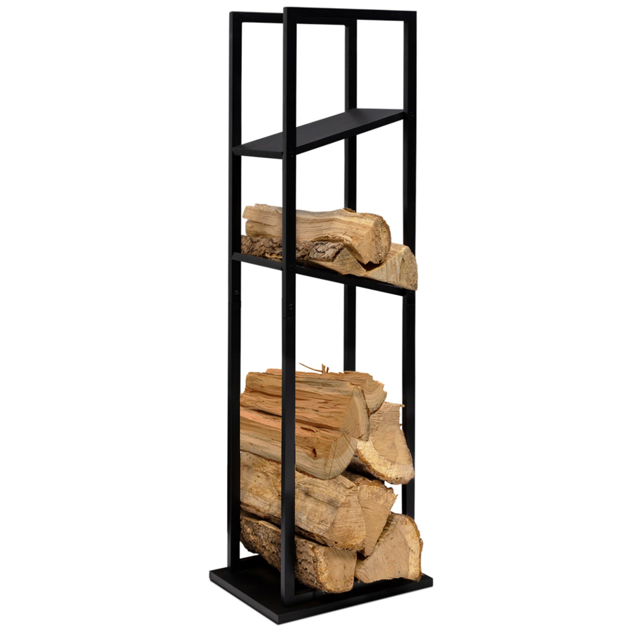 ID MARKET Range bûches vertical acier noir avec 2 étagères H.112 CM pour cheminée