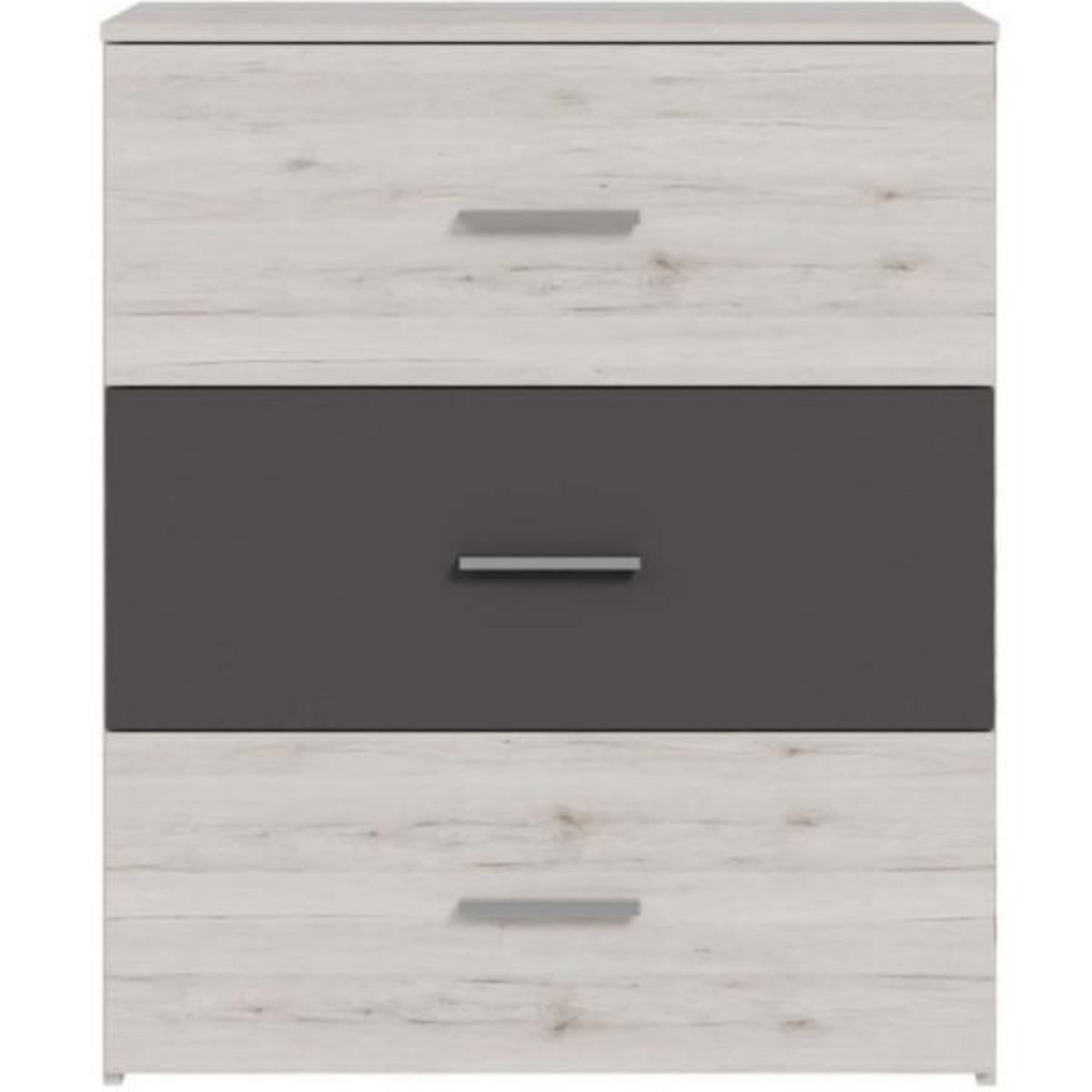 MARKET24 Commode - ADRIA - 3 tiroirs - Chene cendré / Gris uni - L75x P41 x 90 cm