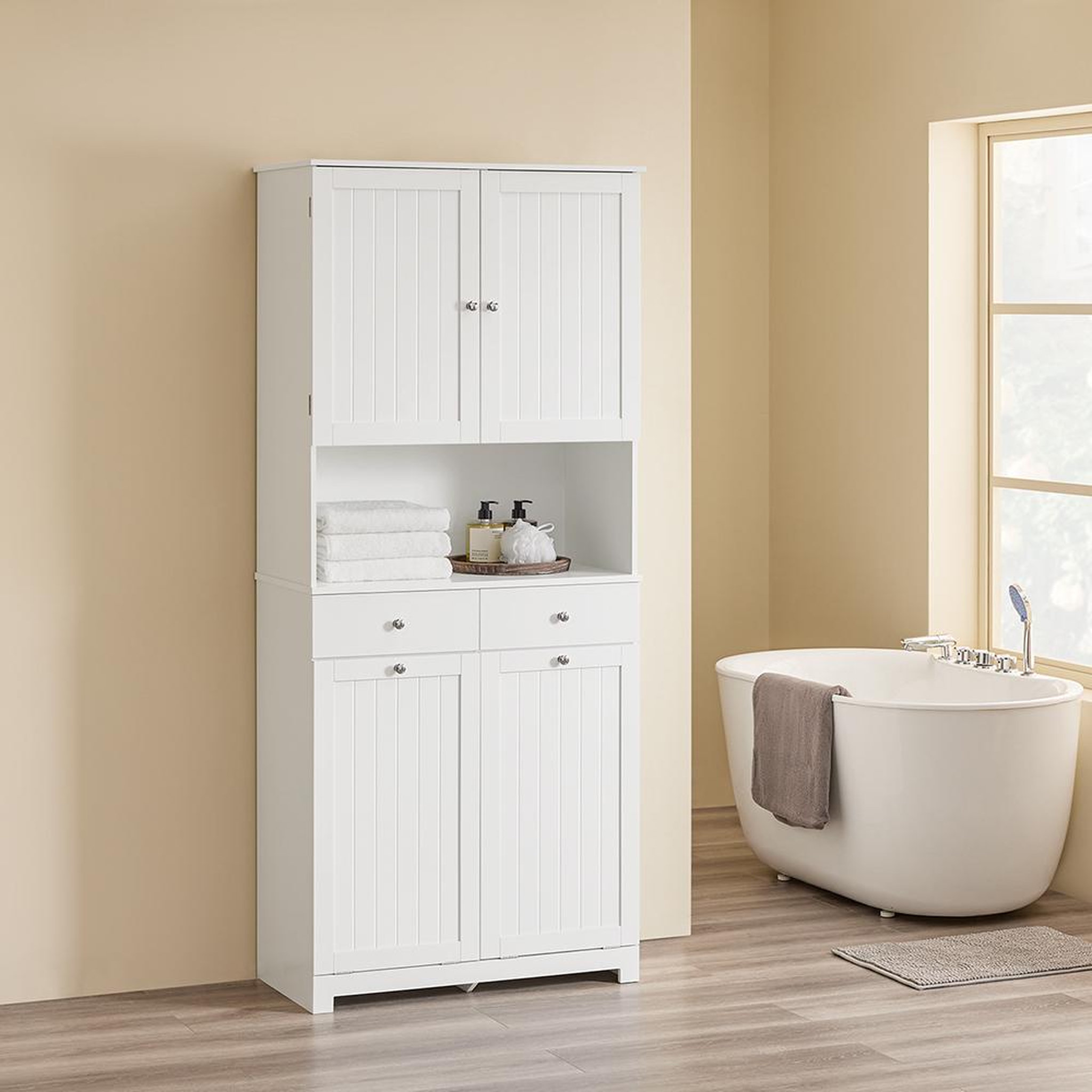 Voir la diapositive 6 : SOBUY SoBuy - Meuble De Buanderie à deux tiroirs - Blanc - 78x38x181cm - Nordique - BZR215-W