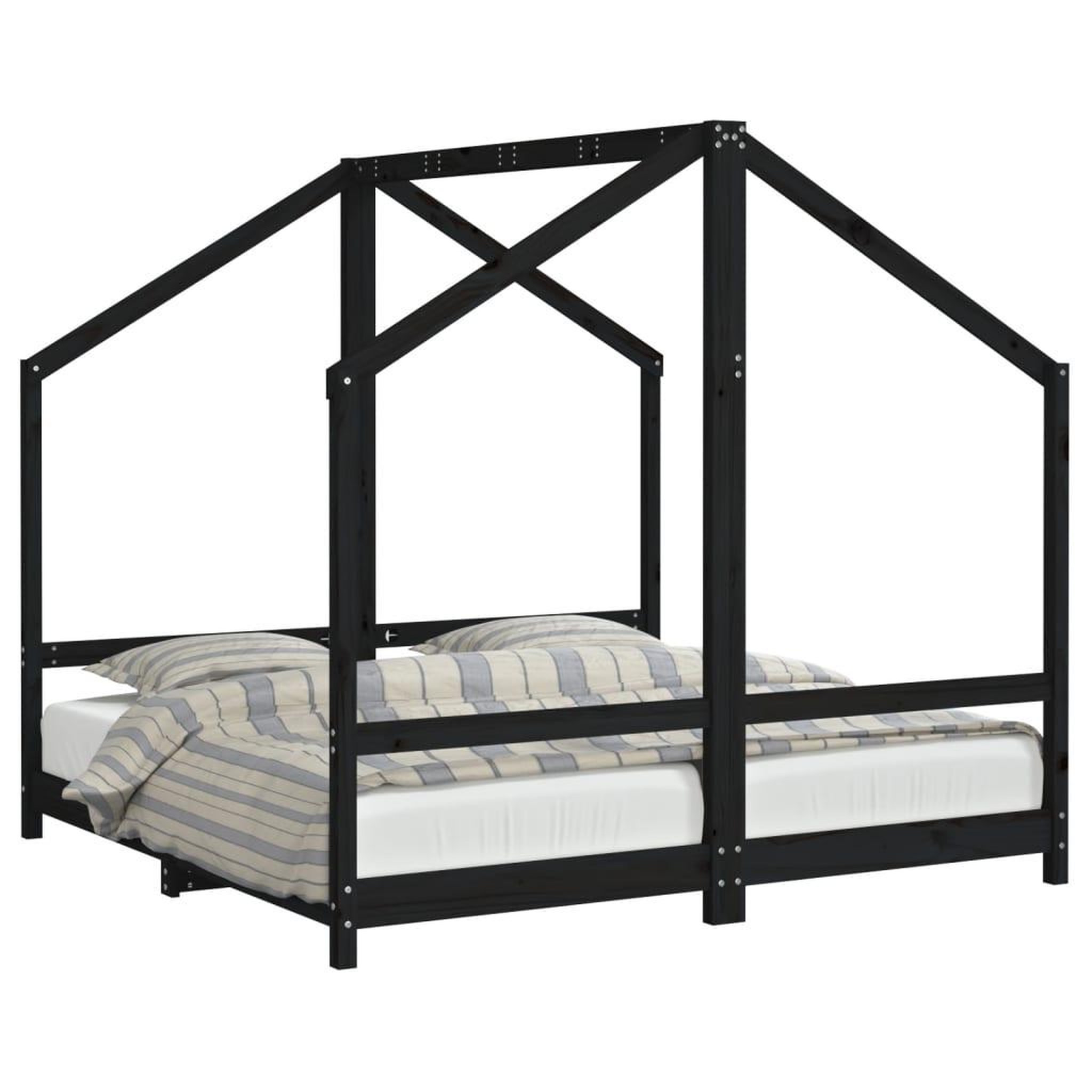 Voir la diapositive 2 : VIDAXL Cadre de lit pour enfant noir 2x(80x160) cm bois de pin massif