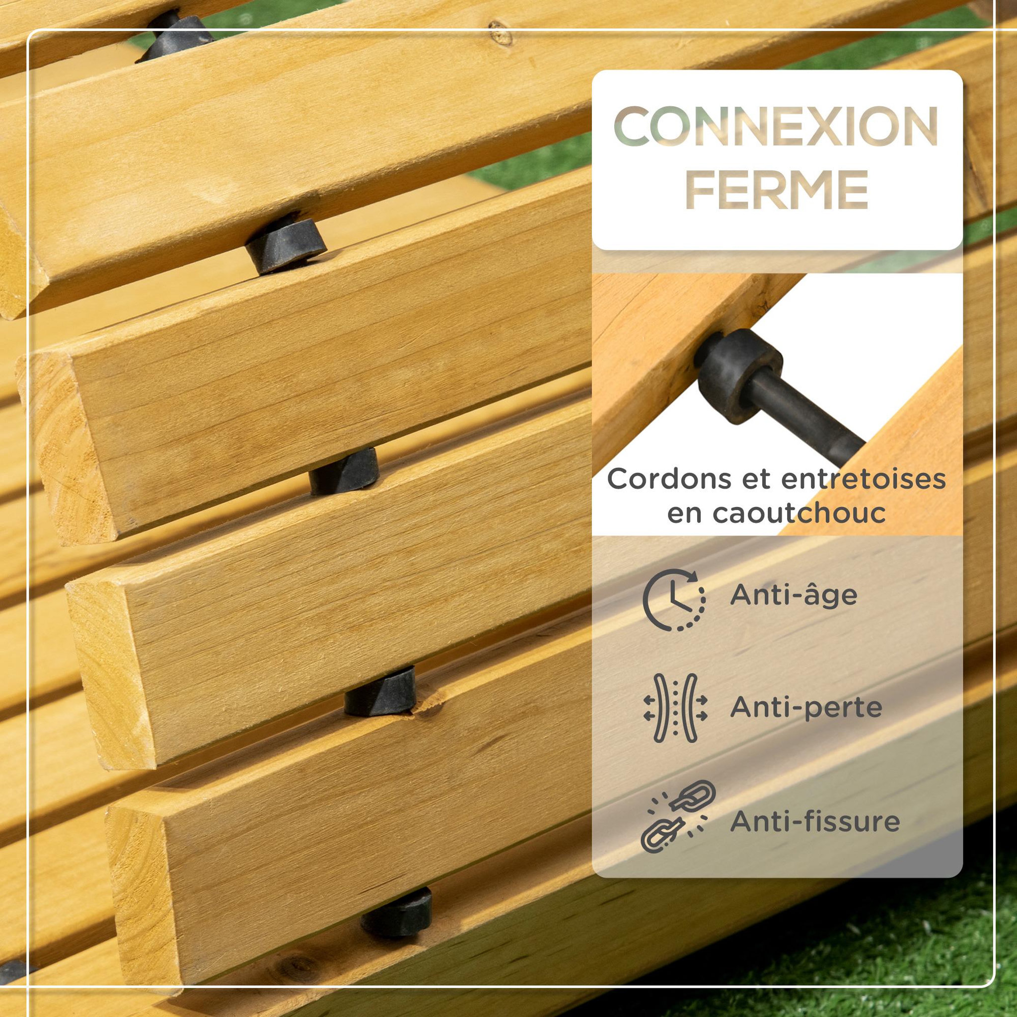 Voir la diapositive 6 : OUTSUNNY Allée chemin de jardin en lattes de bois enroulable - dim. 185L x 60l x 1,9H cm - bois de sapin pré-huilé