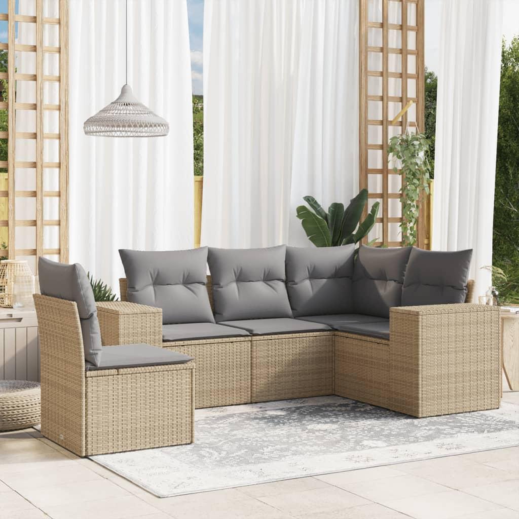 VIDAXL Salon de jardin avec coussins 5 pcs beige resine tressee