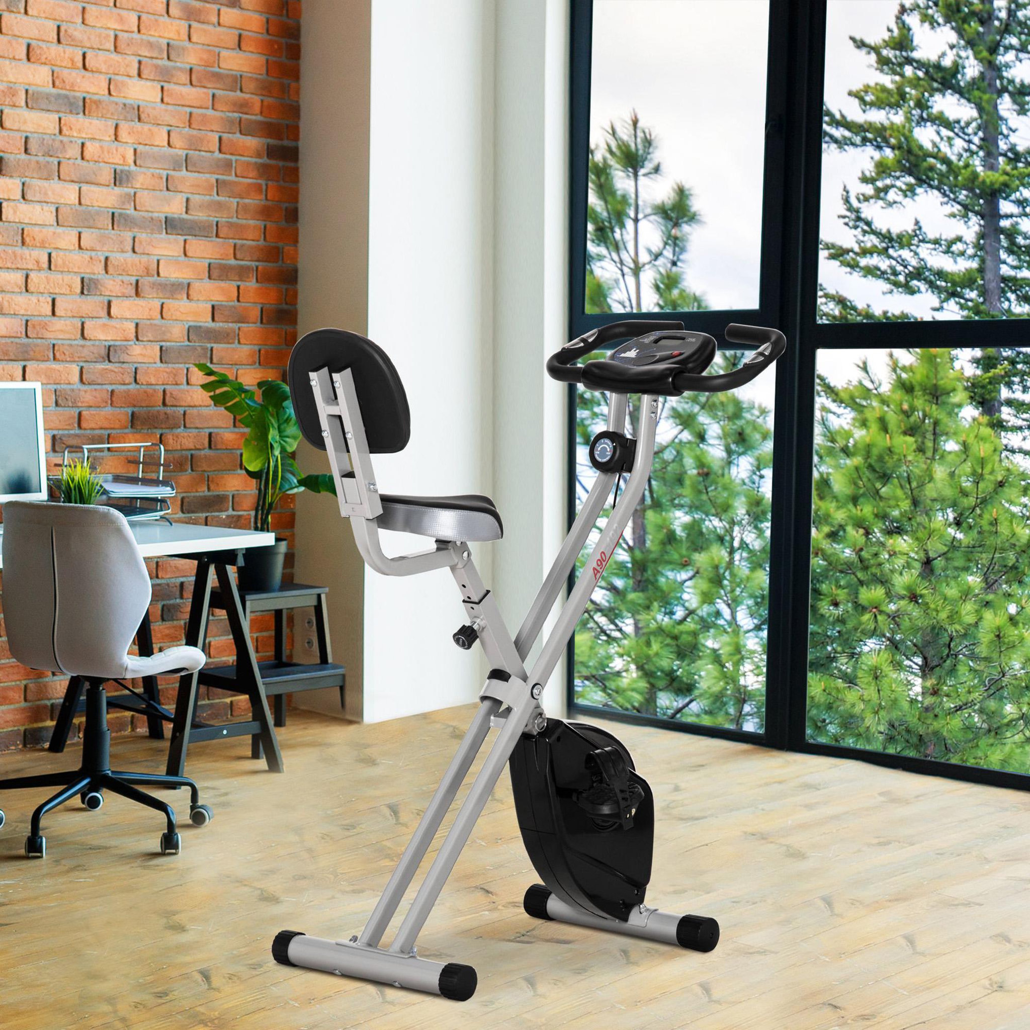 Voir la diapositive 2 : HOMCOM Vélo d'appartement pliable - collaboration Aosom.fr x FFHandball - 8 niv. résistance magnétique réglable