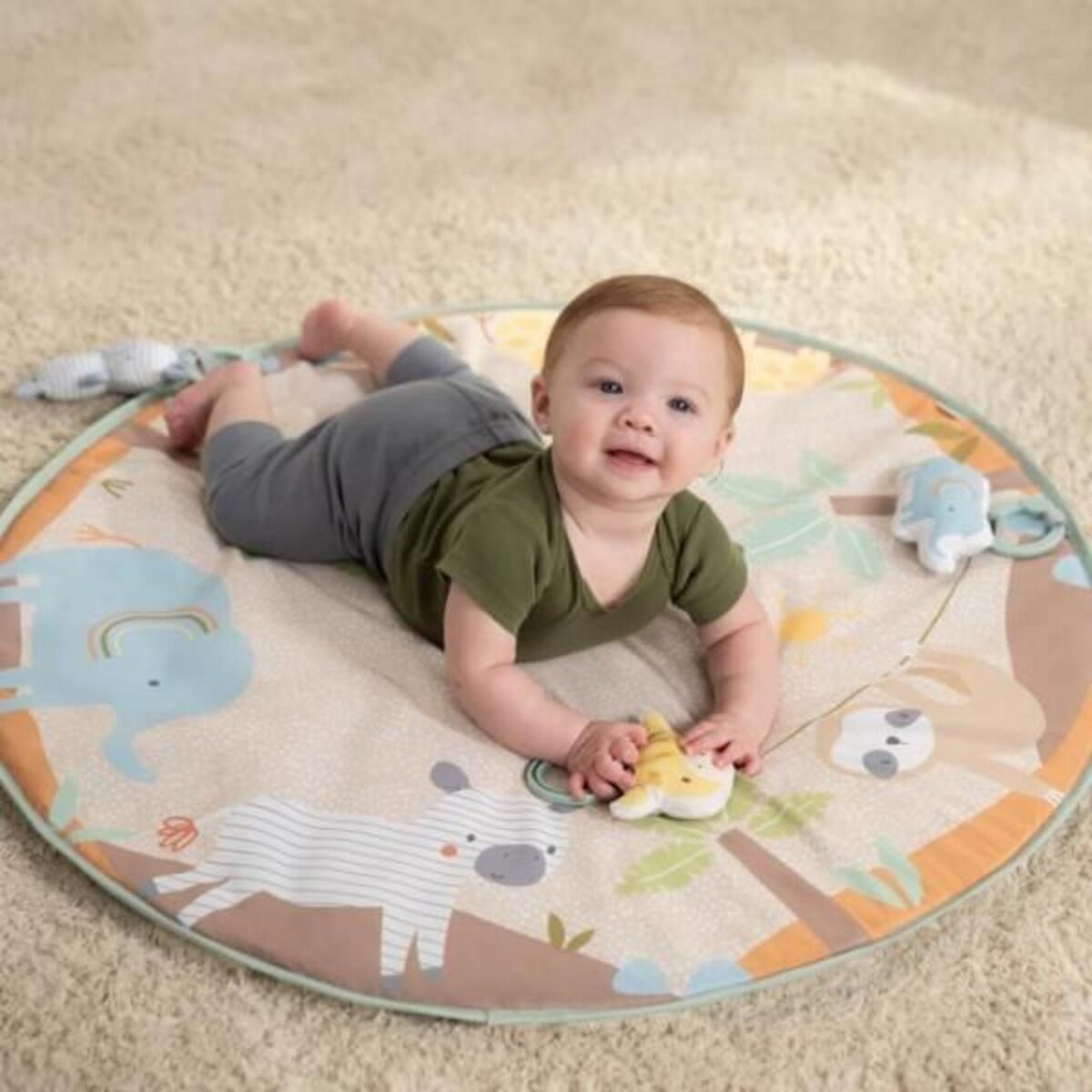 MARKET24 INGENUITY Tapis d'éveil bébé pliable WonderWood, rond avec arche de jeux en bois, mirroir et jouets bébé