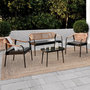 Voir la diapositive 2 : ID MARKET Salon de jardin bas MADEIRA 4 places structure en métal noir, cordage et coussins noirs
