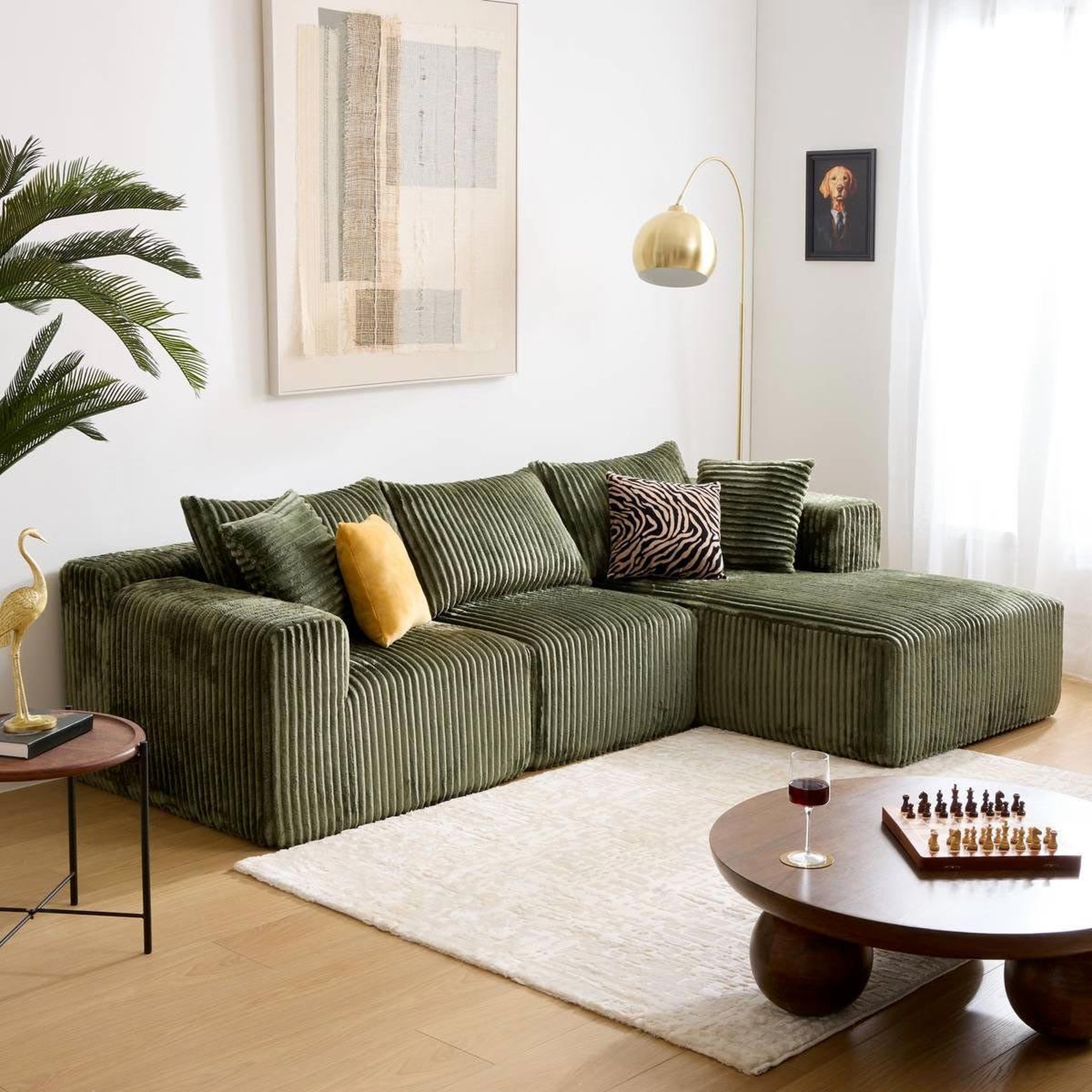 Voir la diapositive 3 : ATMOSPHERA Canapé d'angle côtelé  solka  254cm kaki