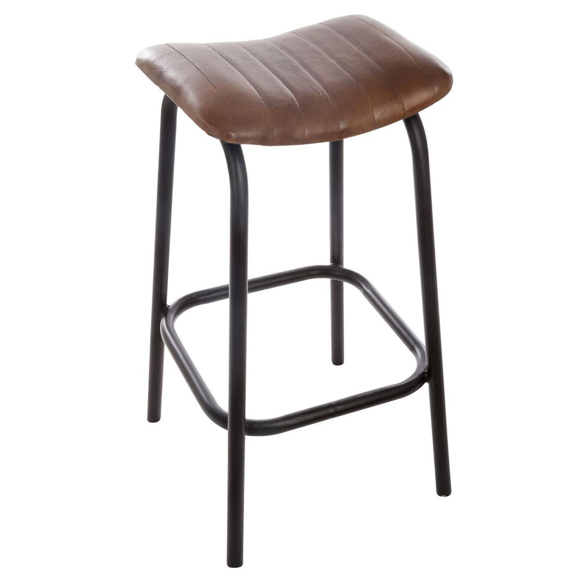 ATMOSPHERA Tabouret de bar en cuir Rétro - H. 75 cm - Marron