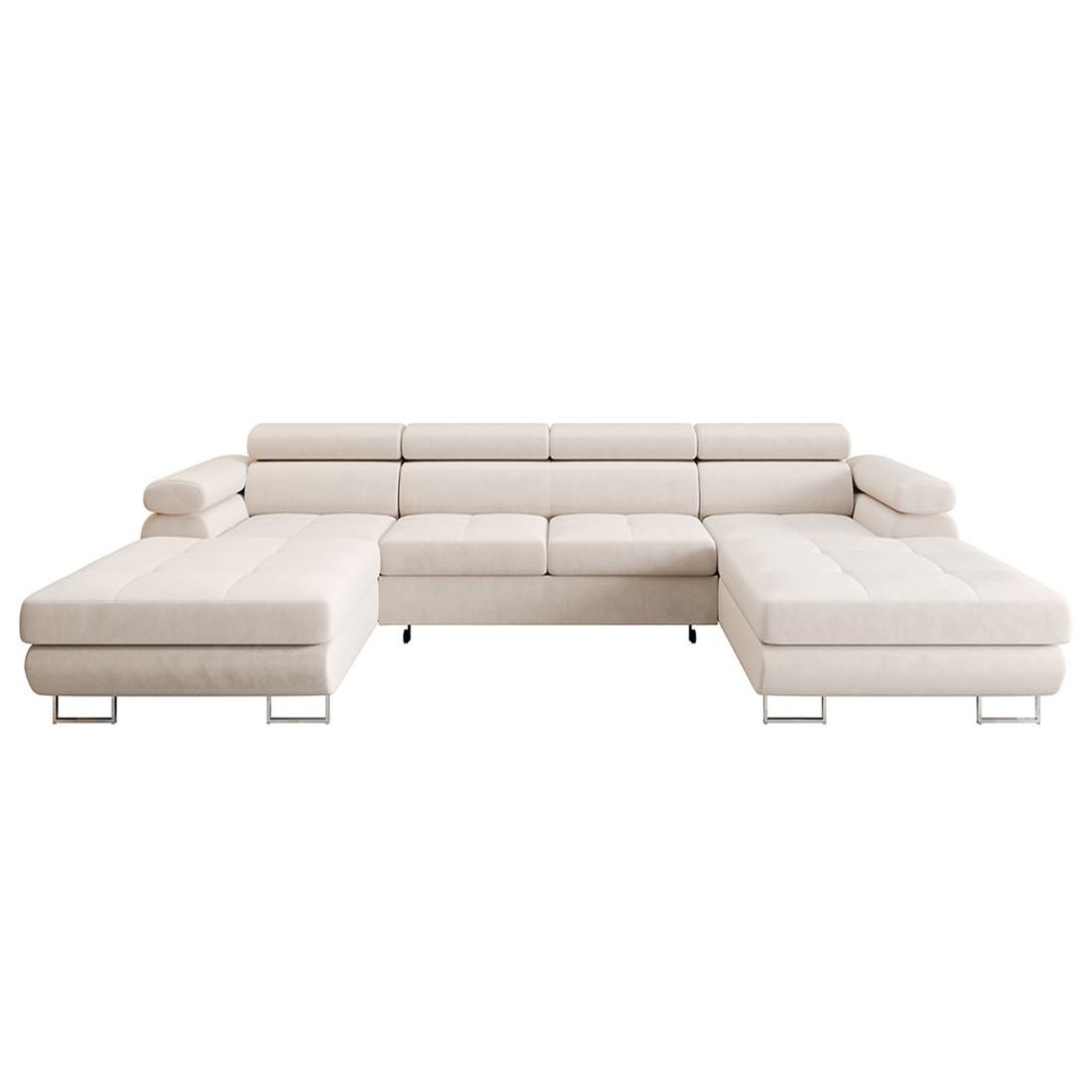 Voir la diapositive 1 : BEST MOBILIER Ayden - canapé panoramique en u 7 places convertible avec coffre et têtières réglables en tissu