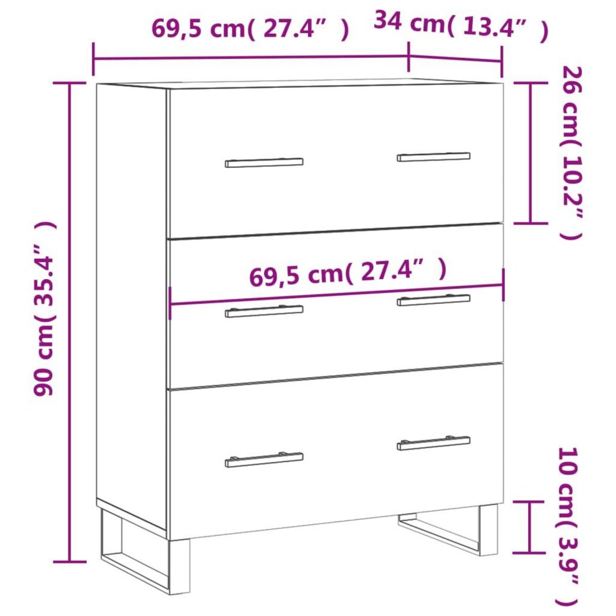 VIDAXL Buffet sonoma gris 69,5x34x90 cm bois d'ingenierie