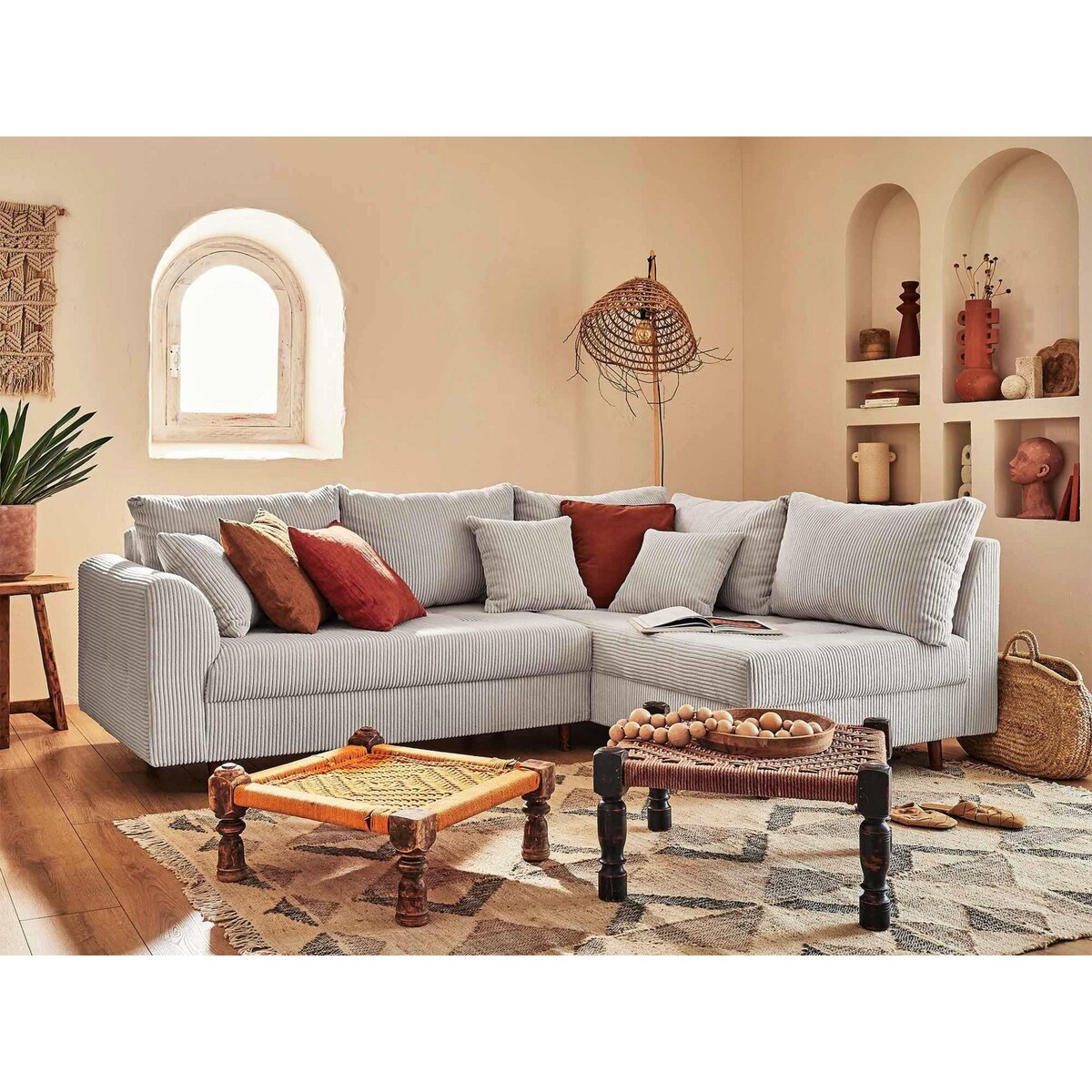 LISA DESIGN Rune - canapé d'angle droit - 4 places - en velours côtelé