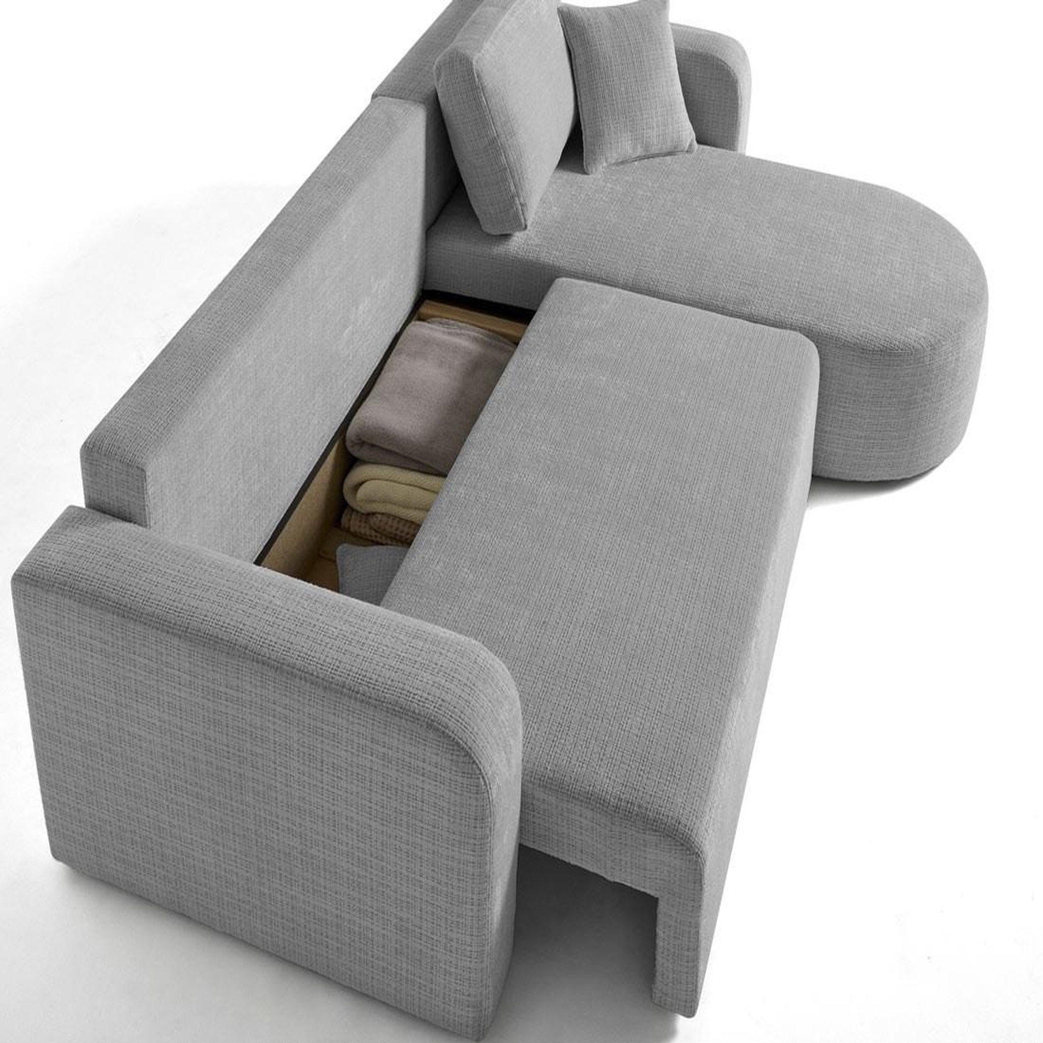 Voir la diapositive 3 : BEST MOBILIER Miro - canapé d'angle réversible - 4 places - convertible avec coffre - en velours texturé