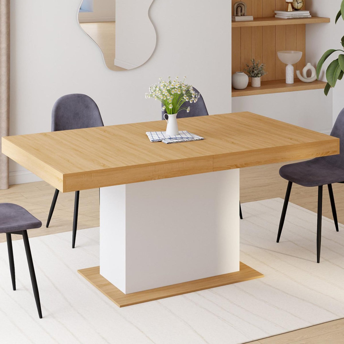 ID MARKET Table à manger extensible rectangle EDEN 6-10 personnes bois et blanc 160-200 cm