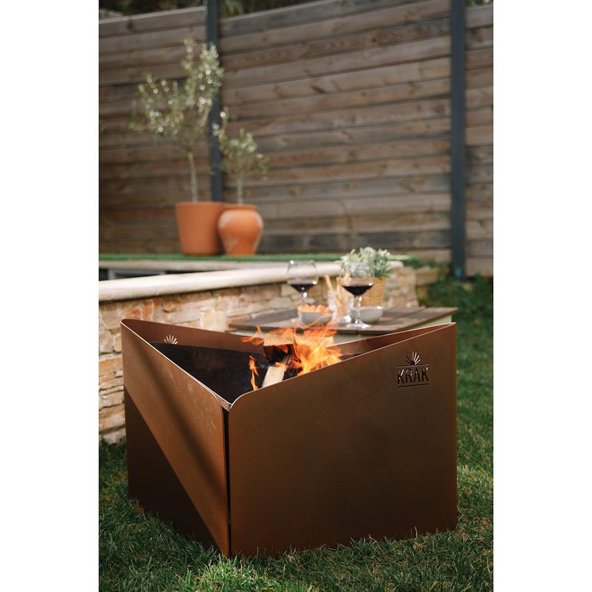 KRAK Brasero à bois 79x69cm - levant fleur de rouille