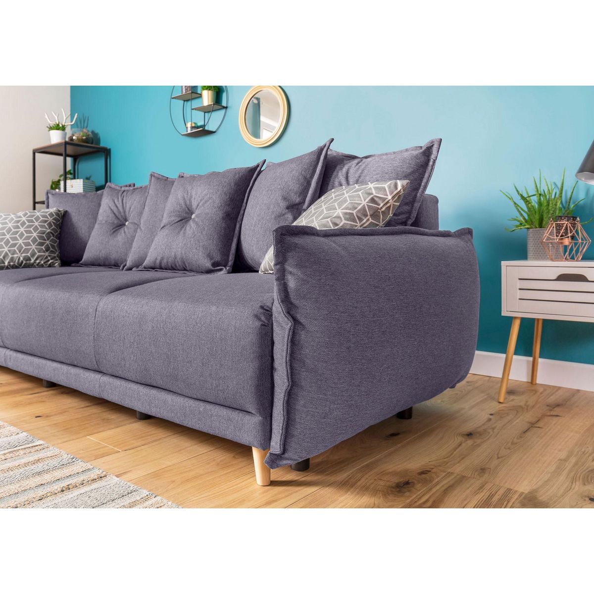 BEST MOBILIER Lena - canapé 3 places convertible - avec coffre - en tissu style scandinave