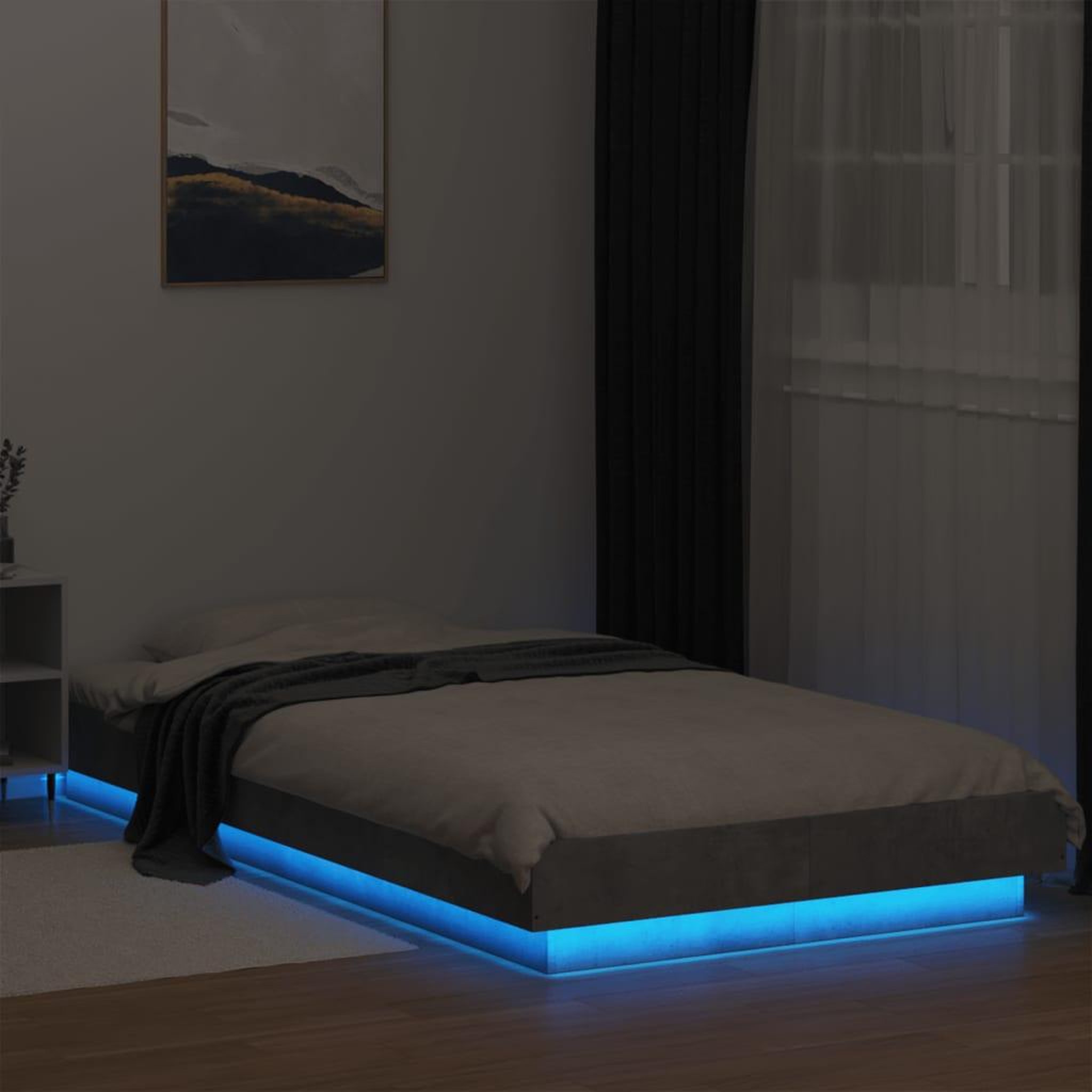 Voir la diapositive 4 : VIDAXL Cadre de lit et lumieres LED sans matelas gris beton 100x200 cm