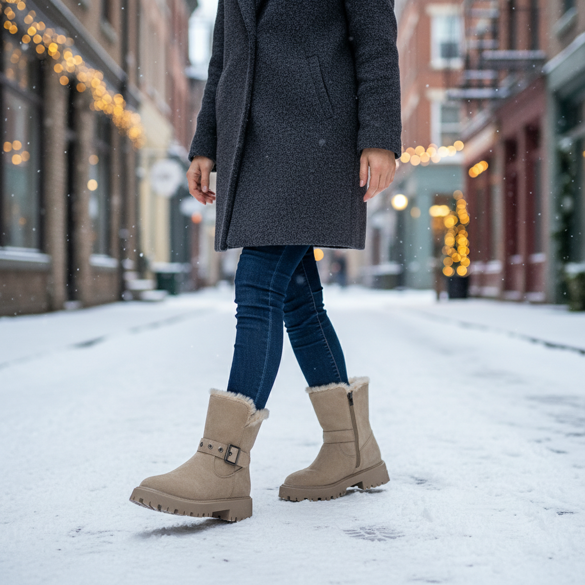 Voir la diapositive 5 : OZABI Ozabi bottines fourrées femme suédine zip et sangle semelle crantée
