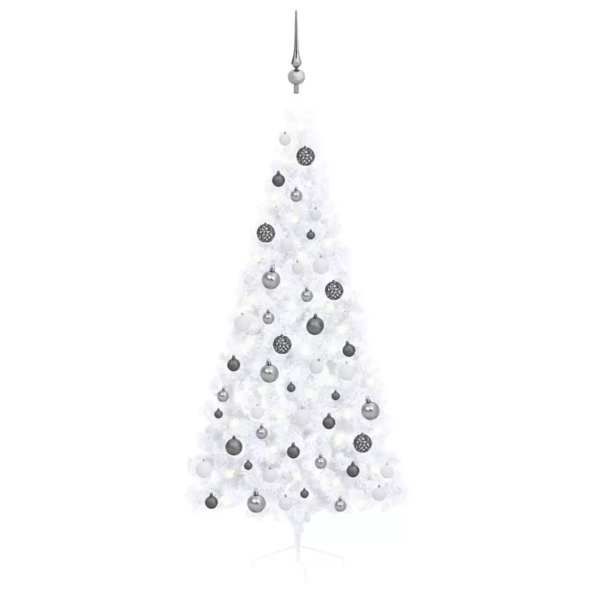 VIDAXL Demi-arbre de Noël artificiel pre-eclaire et boules blanc 180cm