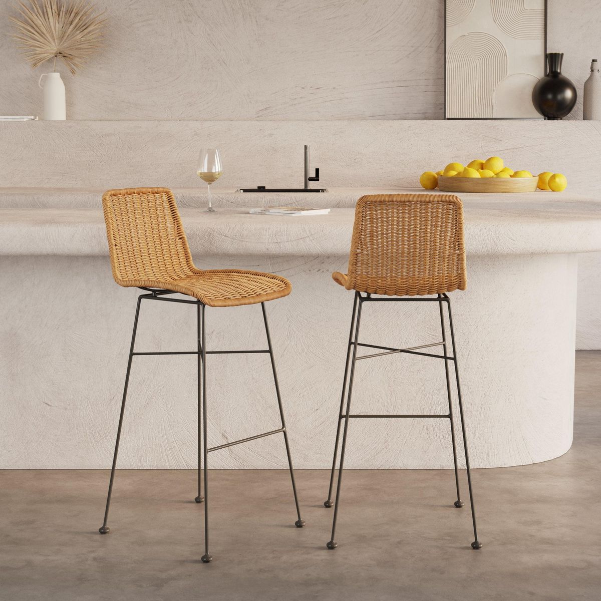 Rendez vous déco Lot de 2 chaises de bar mi-hauteur 63 cm en résine tressée marron - Mandya