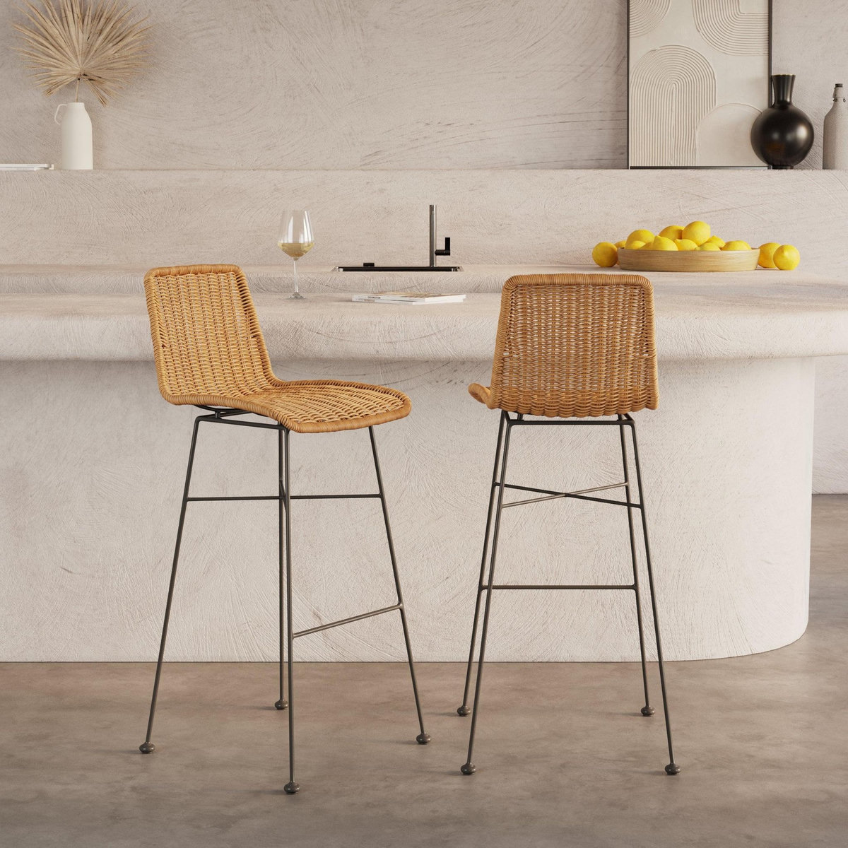 Rendez vous déco Lot de 2 chaises de bar mi-hauteur 63 cm en résine tressée marron - Mandya