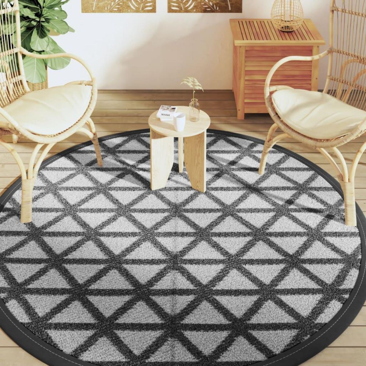 VIDAXL Tapis d'exterieur ARAKIL noir Ø200 cm PP