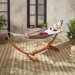 SWEEEK Hamac en bois 317x100cm avec toile en coton, Hamaca. Coloris disponibles : Blanc