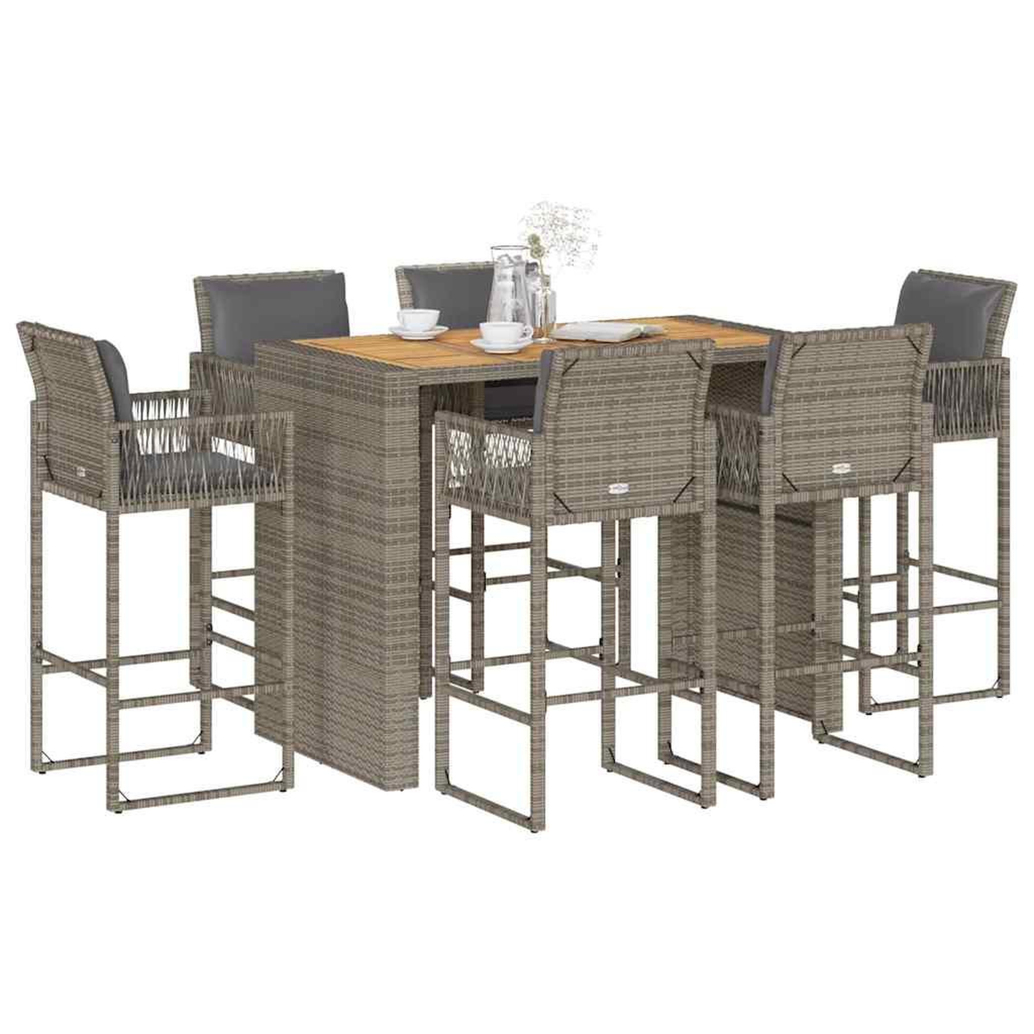 VIDAXL Ensemble de bar de jardin 7 pcs avec coussins gris poly rotin