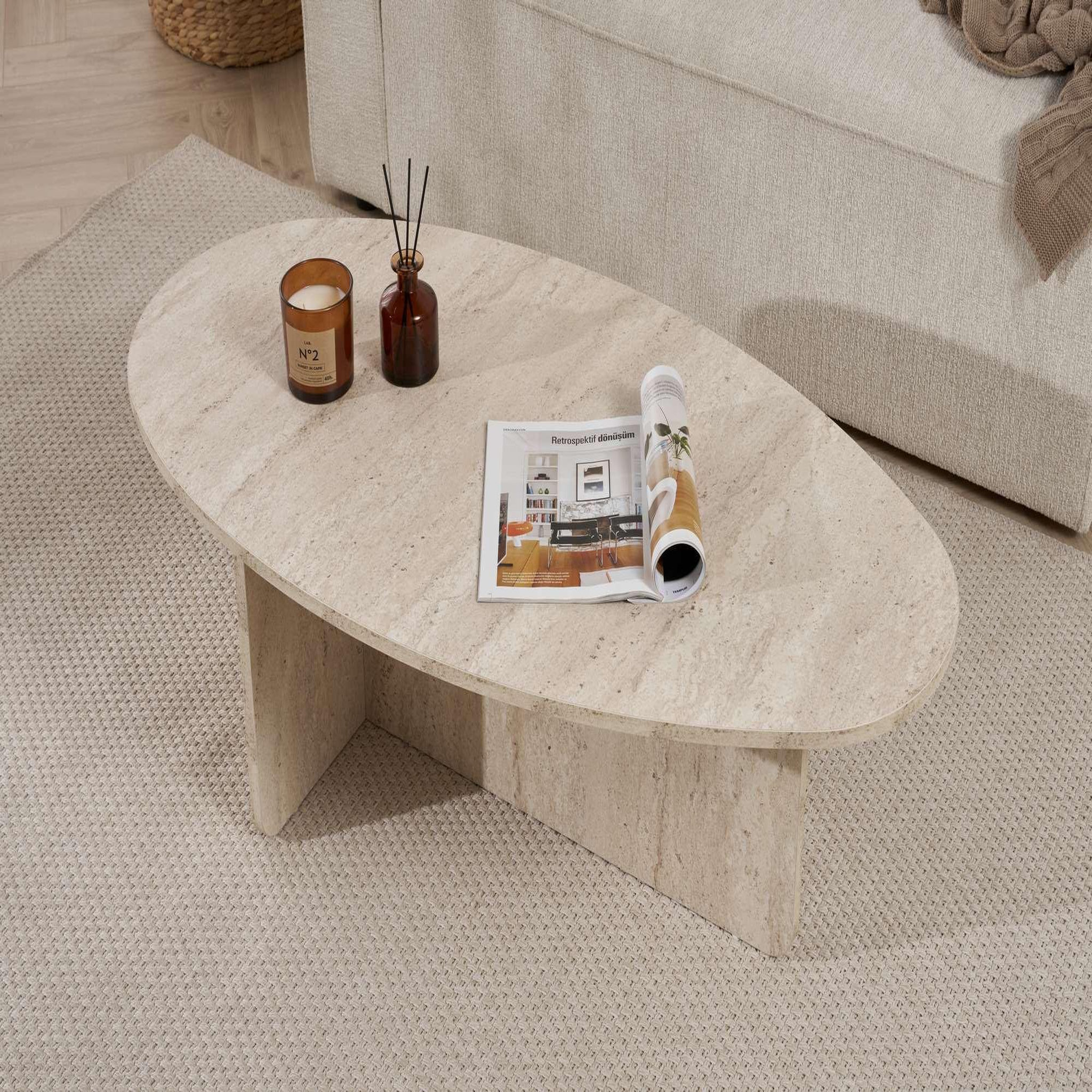 Voir la diapositive 4 : Habitat et Jardin Table basse en bois  orba  - 120 x 65 x 40 cm - travertin