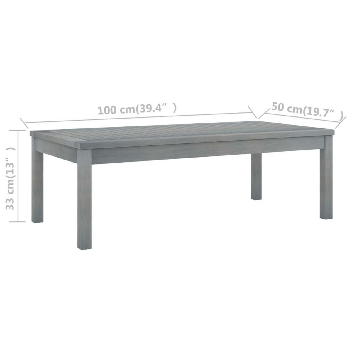 VIDAXL Table basse 100x50x33 cm Gris Bois d'acacia solide