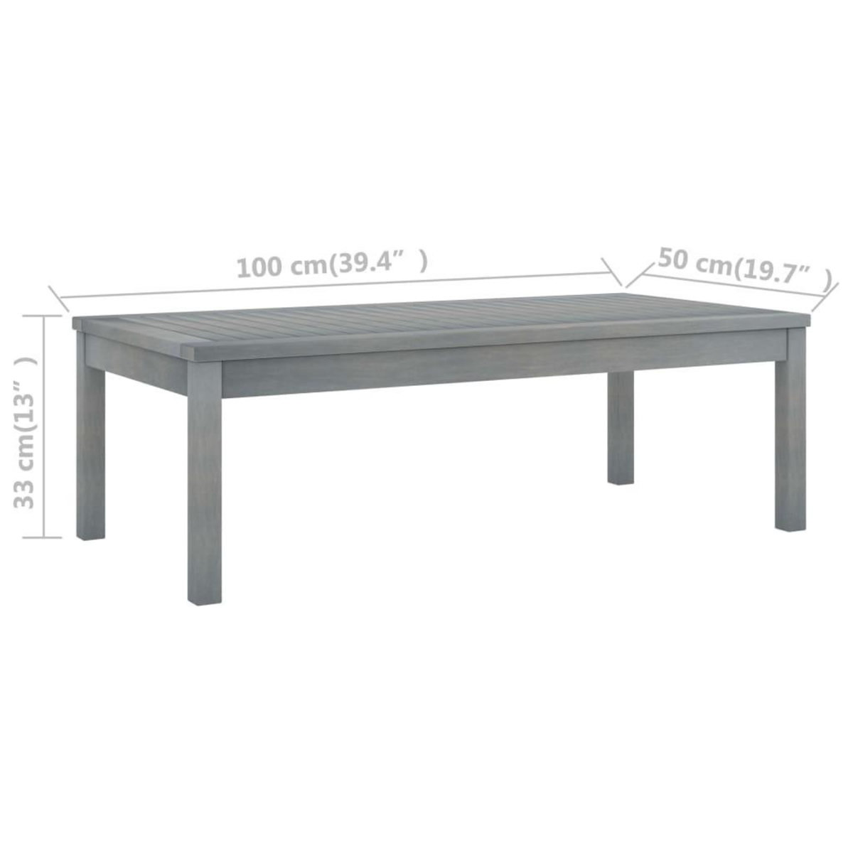 VIDAXL Table basse 100x50x33 cm Gris Bois d'acacia solide