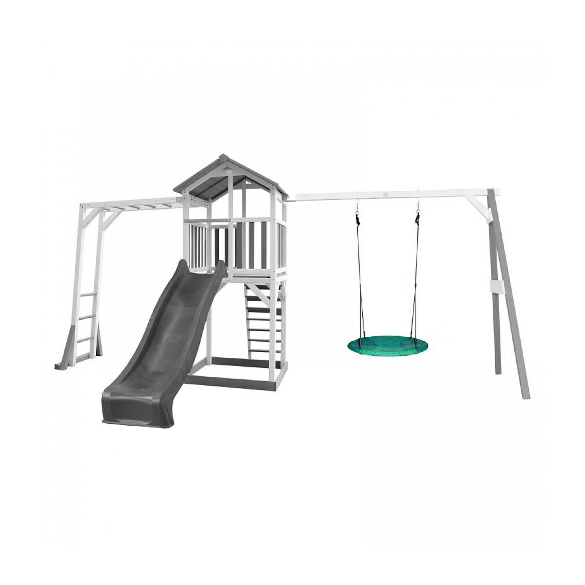 Axi House AXI Structure de jeu Beach Tower cadre escalade et balancoire Nid Summer Blanc Gris Toboggan Gris