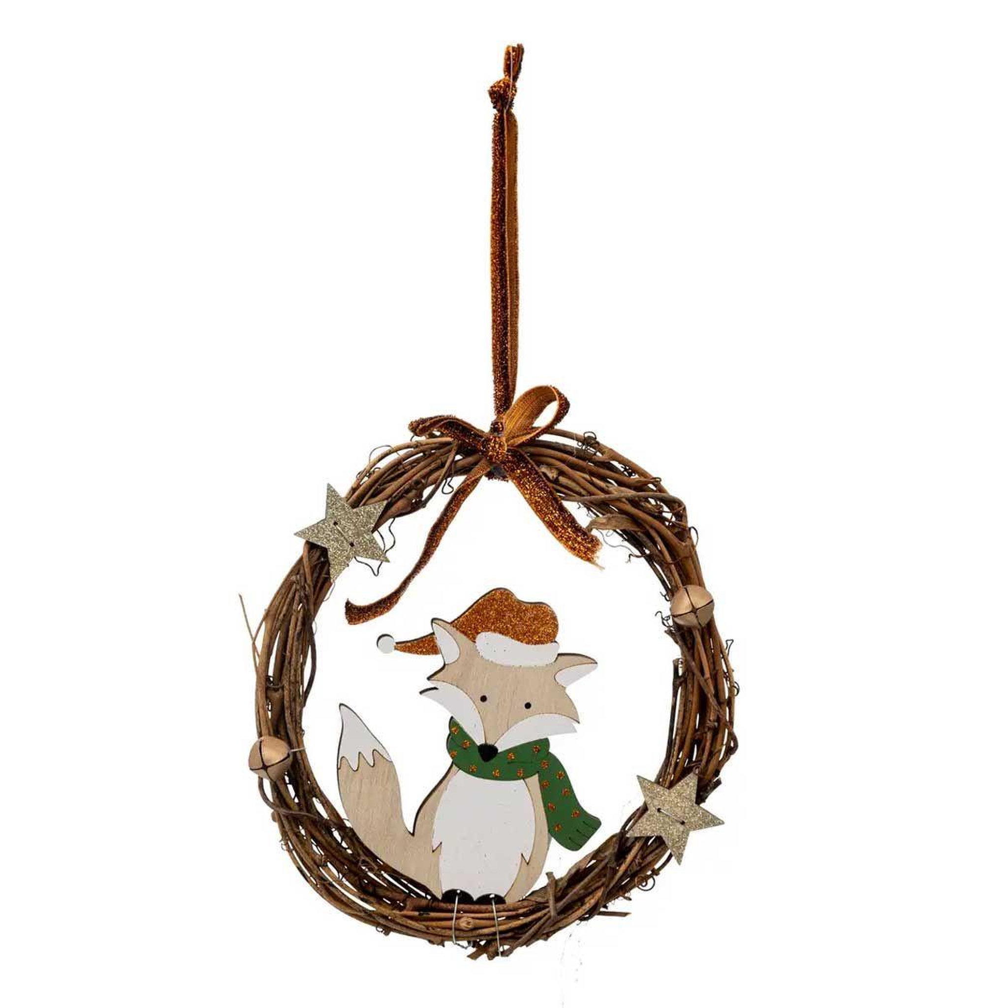 ATMOSPHERA Sujet de noël en bois  renard  19cm cuivre