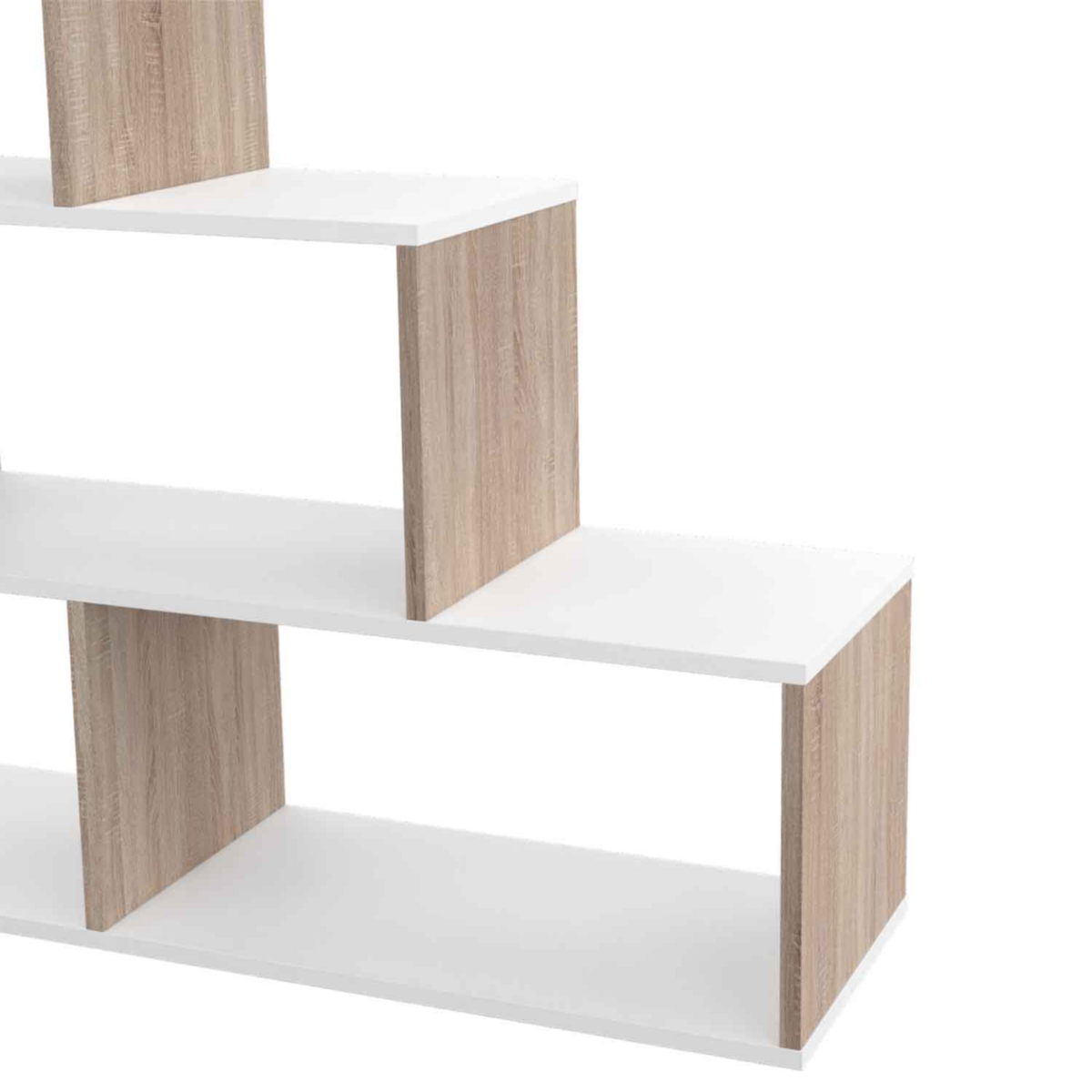 ID MARKET Bibliothèque escalier LINA bois façon hêtre et blanc