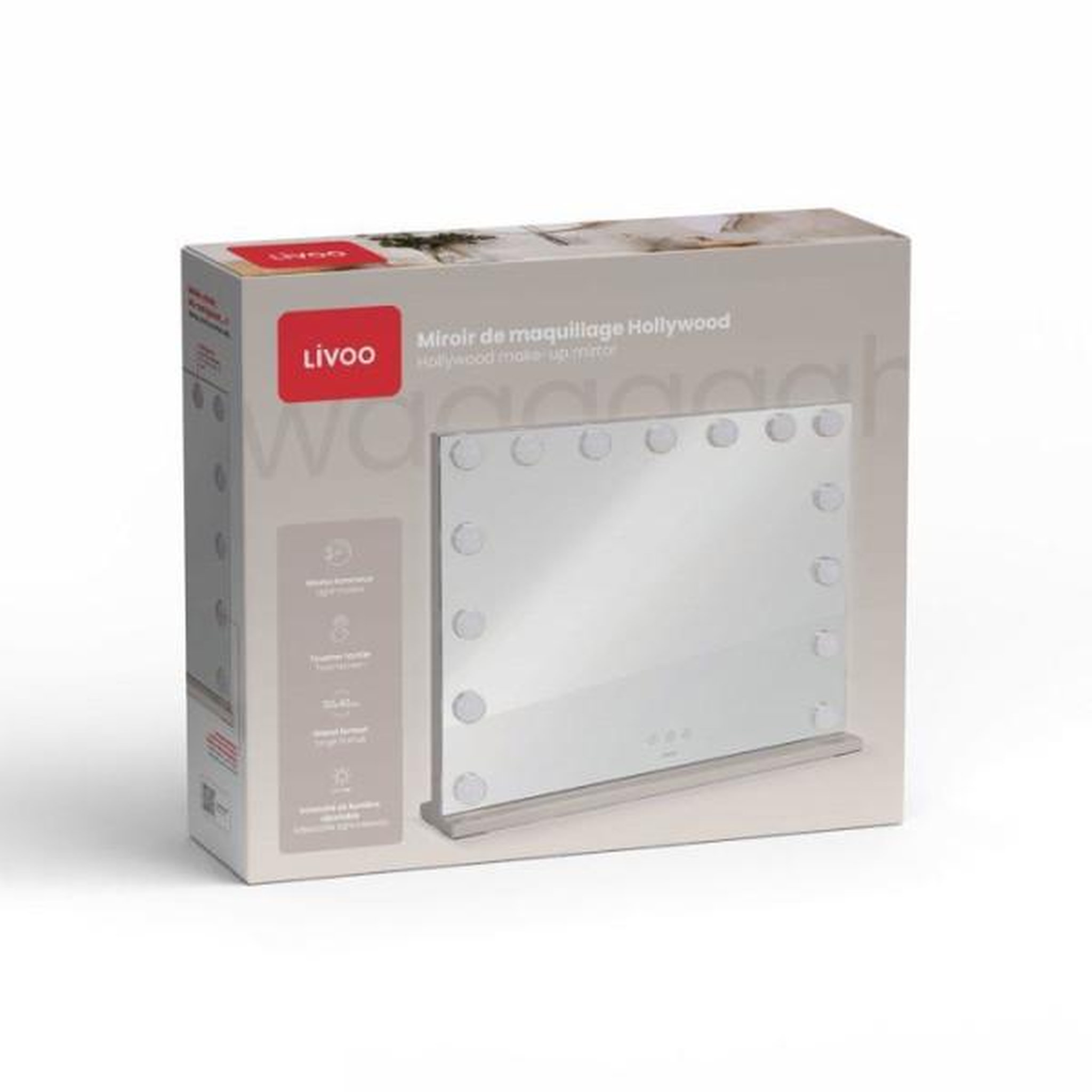 Voir la diapositive 6 : LIVOO Miroir  de maquillage Hollywood - LIVOO - DOS225G - 15 LED - Grand format - Intensité réglable
