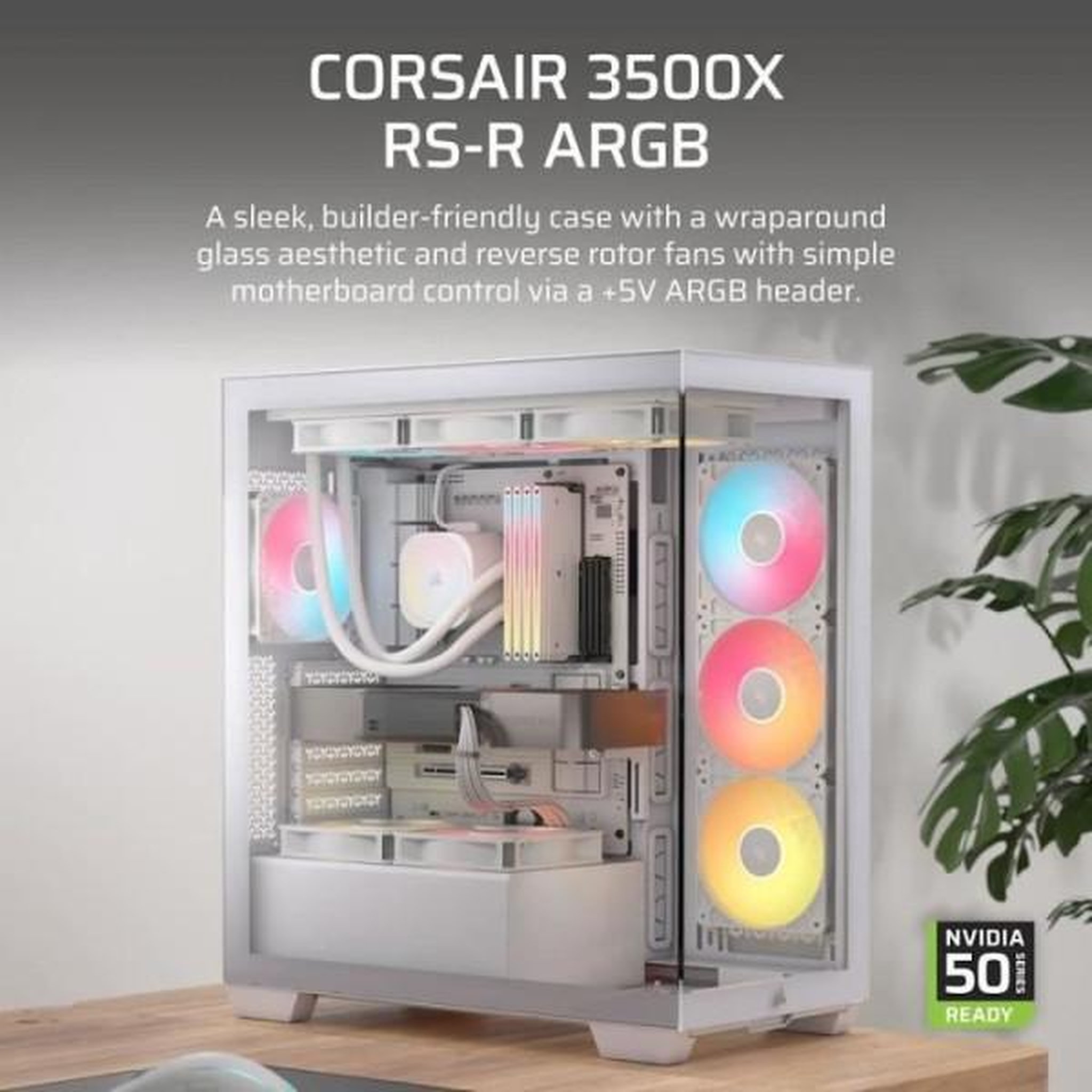 Voir la diapositive 2 : Corsair Boitier pc - corsair - 3500x rsr argb tempered glass mid-tower - 3 ventilateurs argb a rotor inversé - blanc
